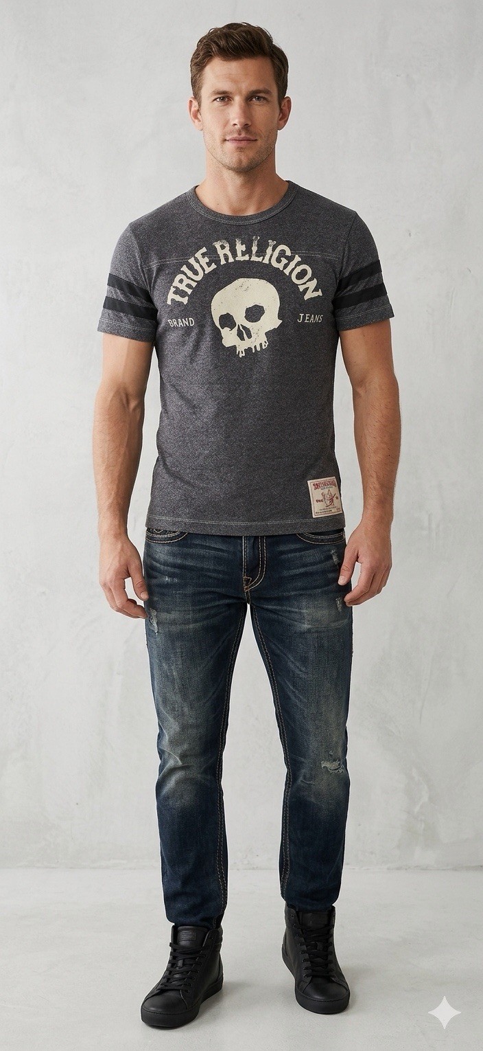 $89 TRUE RELIGION Black TRUE SKULL Short Sleeve Designer Graphic T-shirt NWT