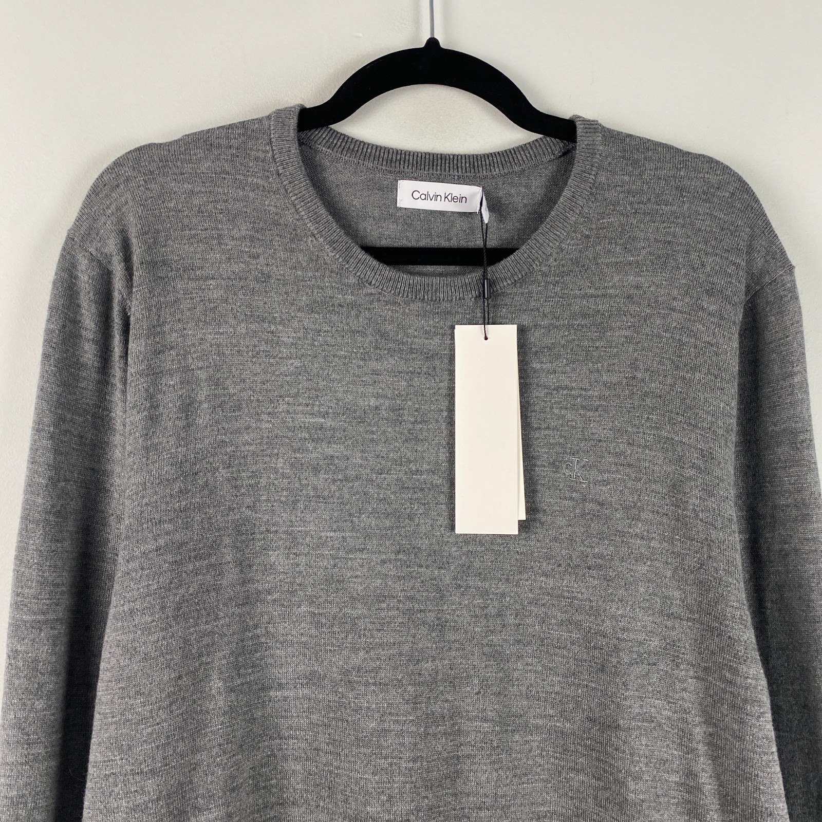 Calvin Klein Merino Wool Blend Crew Neck Sweater Mens Medium Gray Pullover