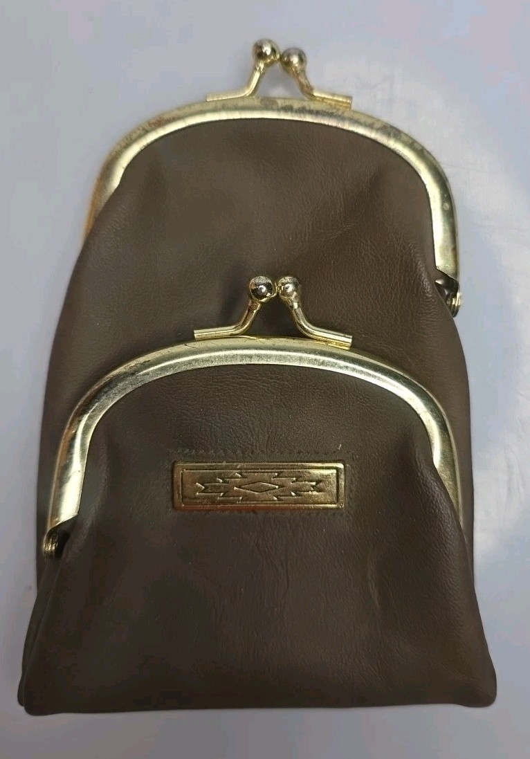 Vintage Cigarette Coin Case Purse Kiss Lock Brown 4″ x 5″