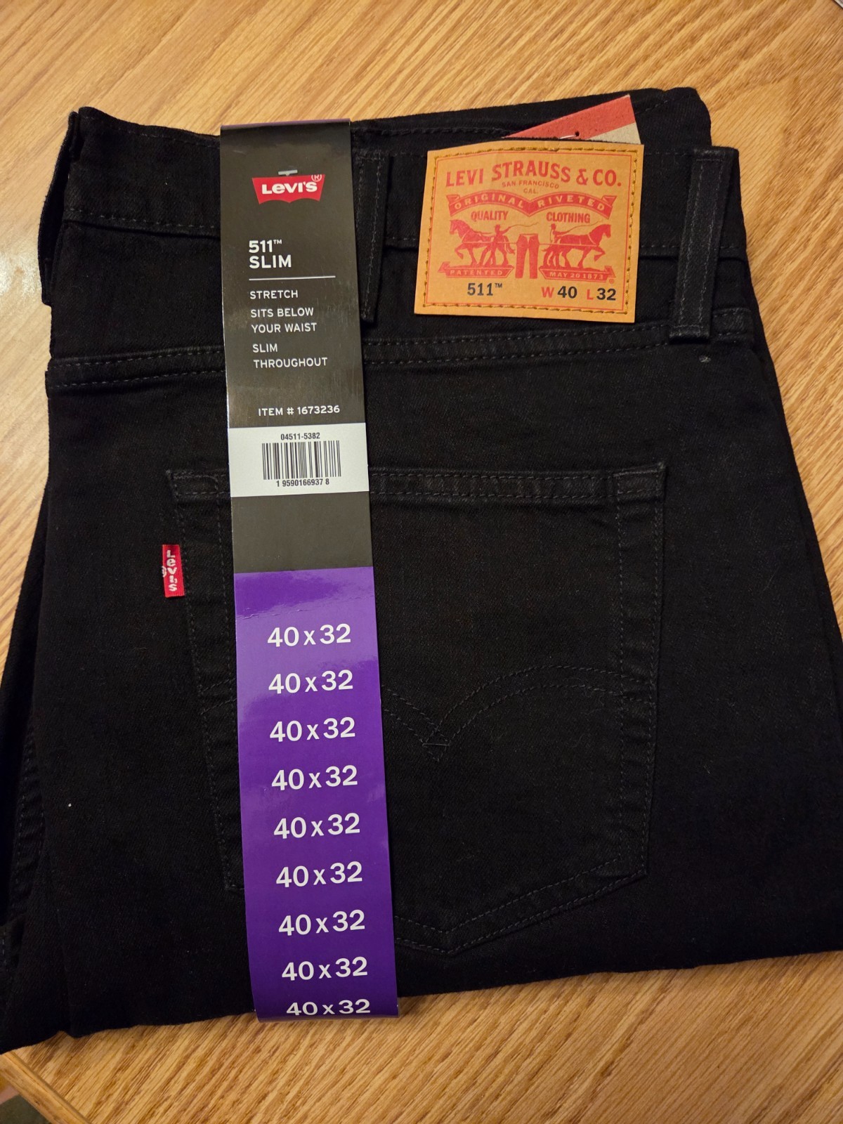 Levi’s 511 Slim Fit Men BLACK Stretch Jeans Waist 34 36 38 40 Inseam 29 30 32 34