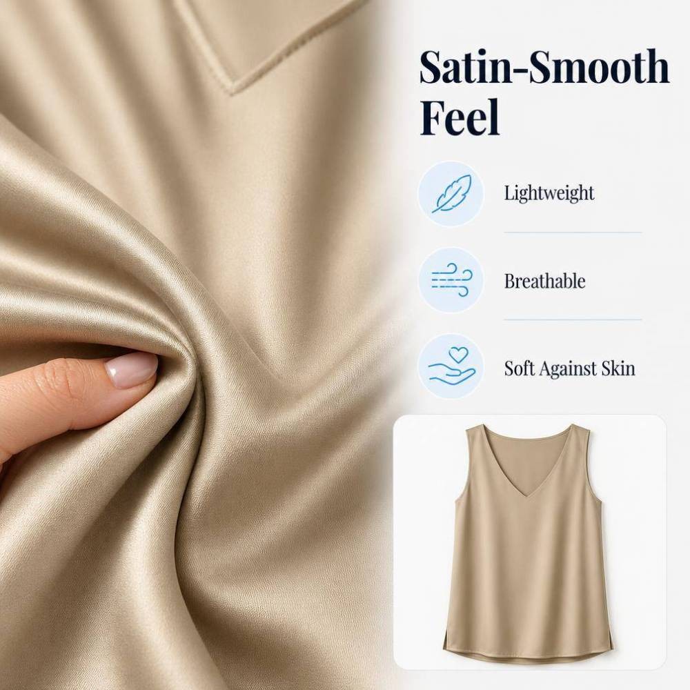 Women Silk Satin Tank Top V Neck Sleeveless Summer Blouse Business Casual Top