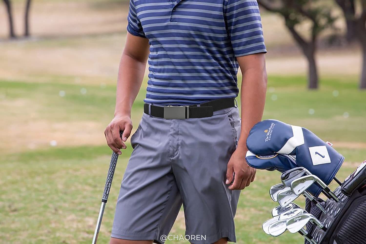 Ratchet Elastic Belt for Men – Nylon Web Adjustable Belt 1 3/8″ Fabric Golf B…