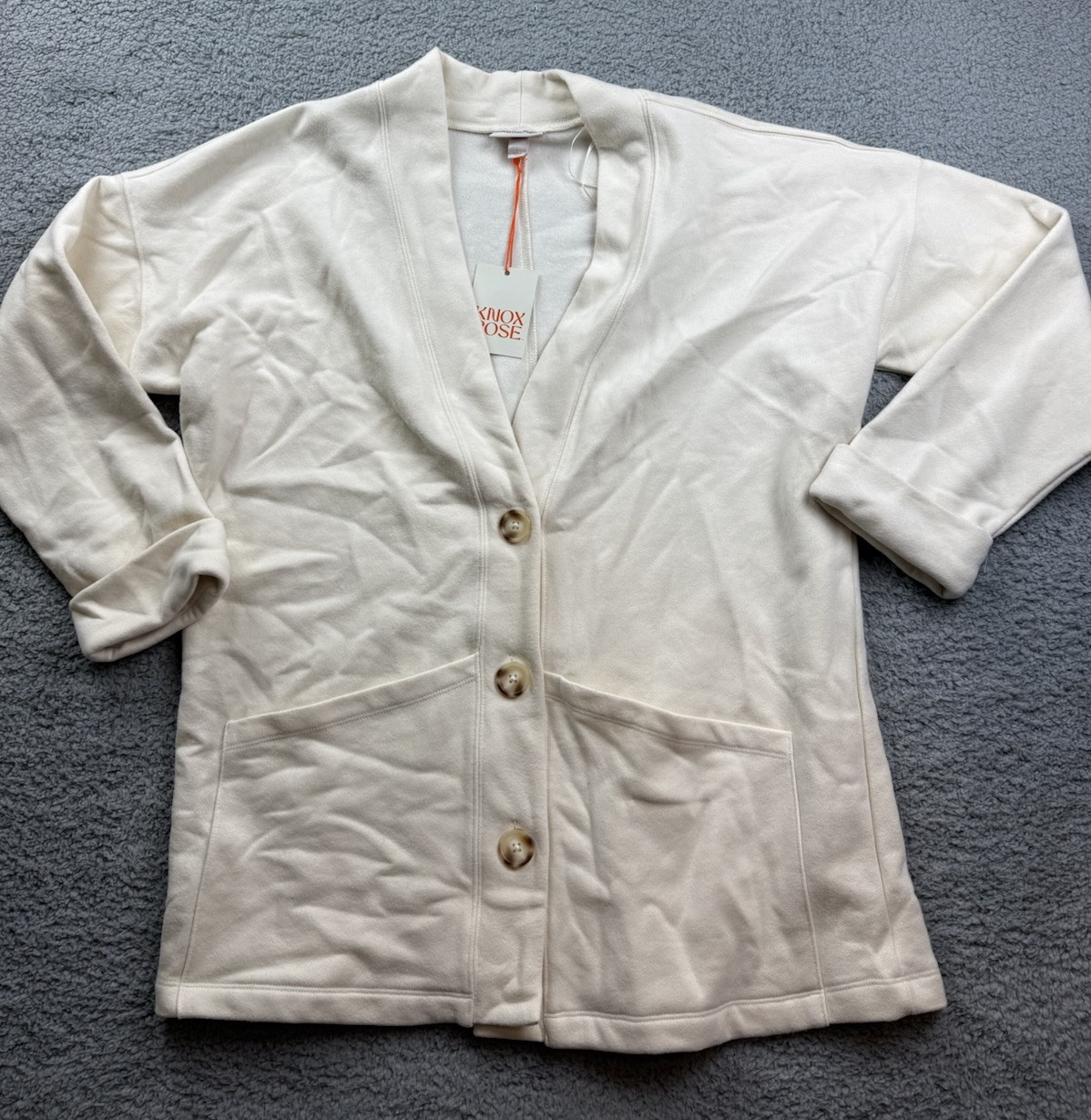 Knox Rose Women’s Size Large Long Sleeve Fleece Jacket White Sand