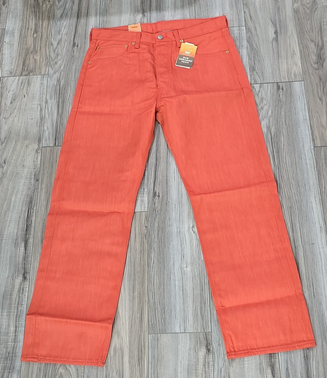 NWT Levis Original Shrink To Fit 501 Button Fly Straight Coral Red Jeans 34×30