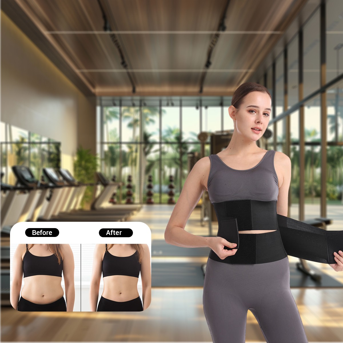 Black Waist Trainer One Size Fits All Cincher Tummy Wrap Trimmer