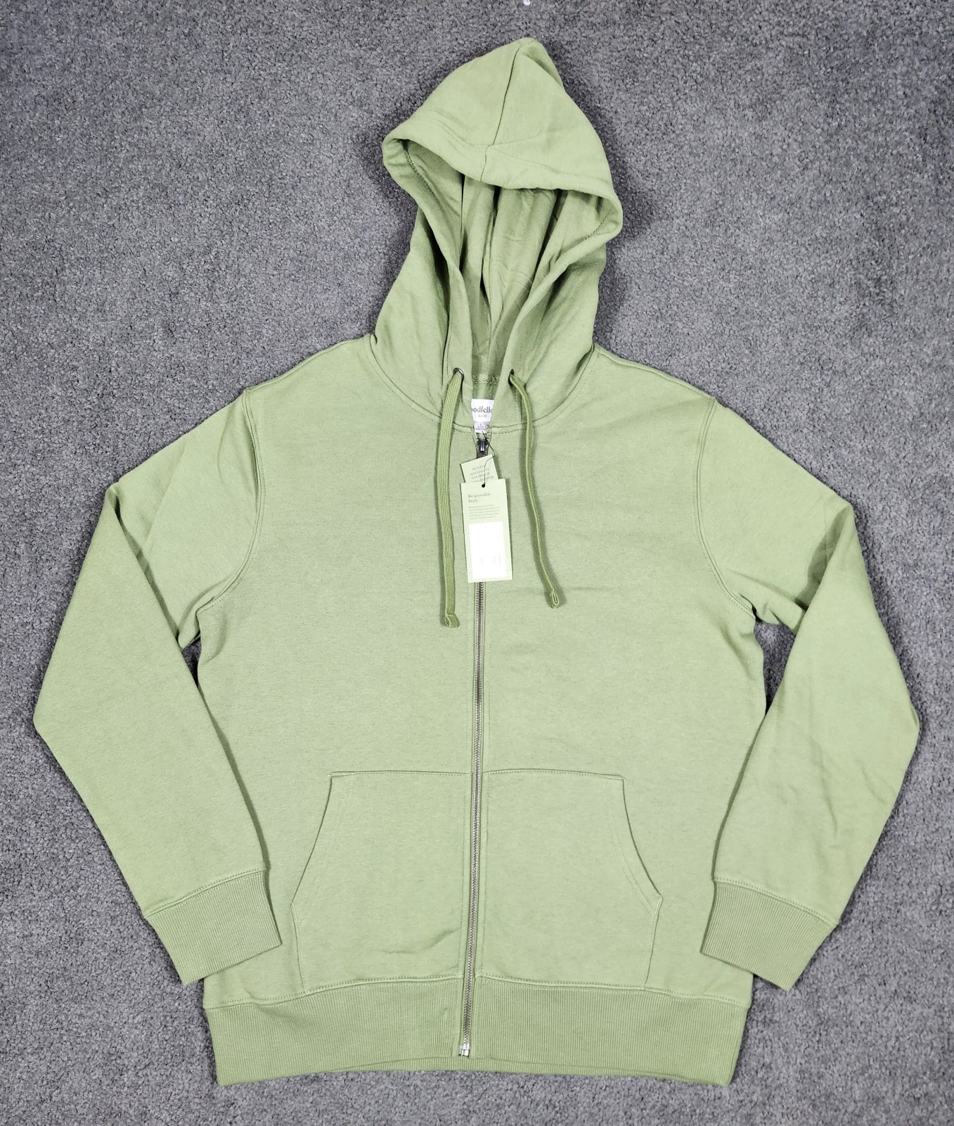 Men’s Hoodie L Green Goodfellow Zip Up Soft Fleece Standard Fit Sweatshirt