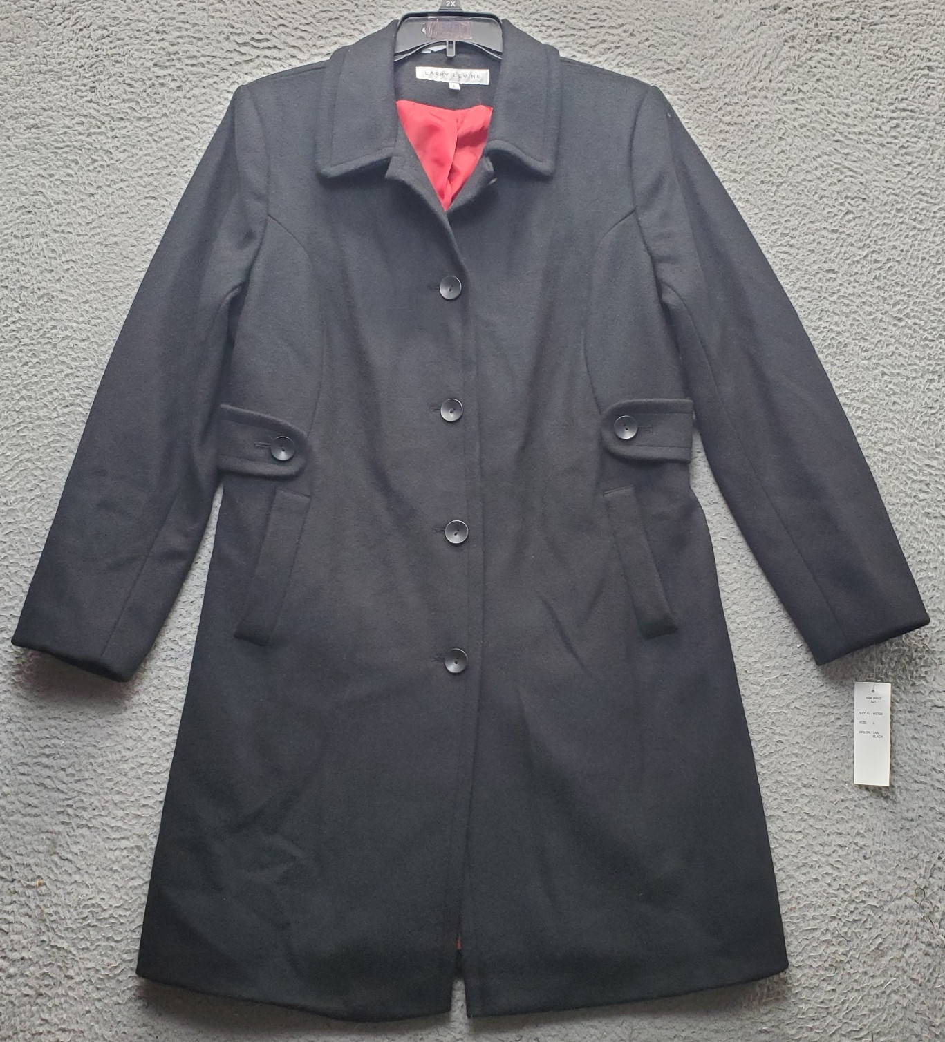 Larry Levine Coat Womens L Black Wool Blend Single Vented Collared Button Front