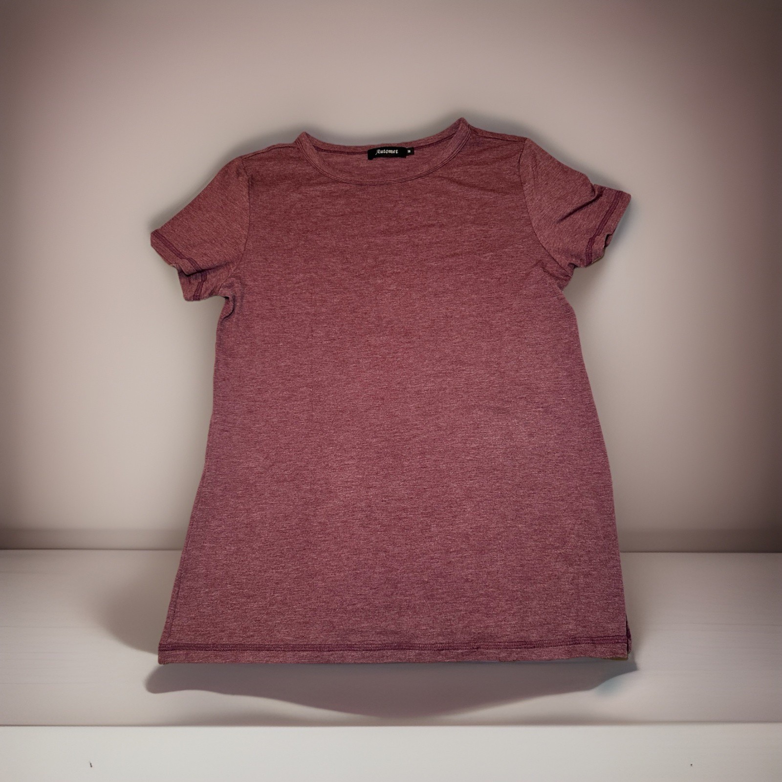Automet Womens Medium Burgundy Heathered Stretch Basic Tee Casual Top