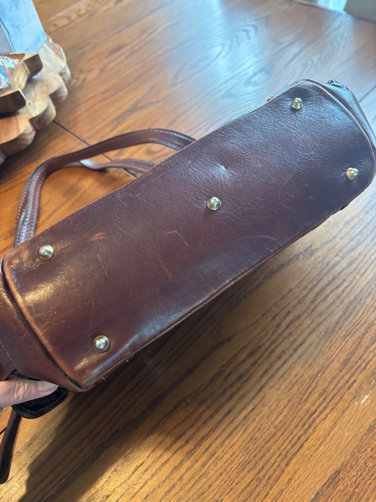 marino orlandi handbag purse tote crocodile embossed brown patent leather gold