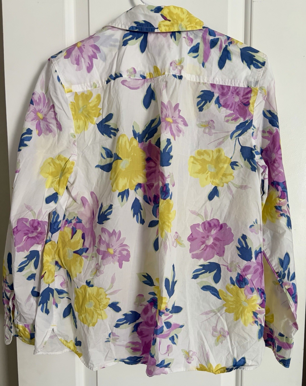 Talbots Petite Floral Button Down Shirt Women’s MP 100% Cotton Long Sleeve