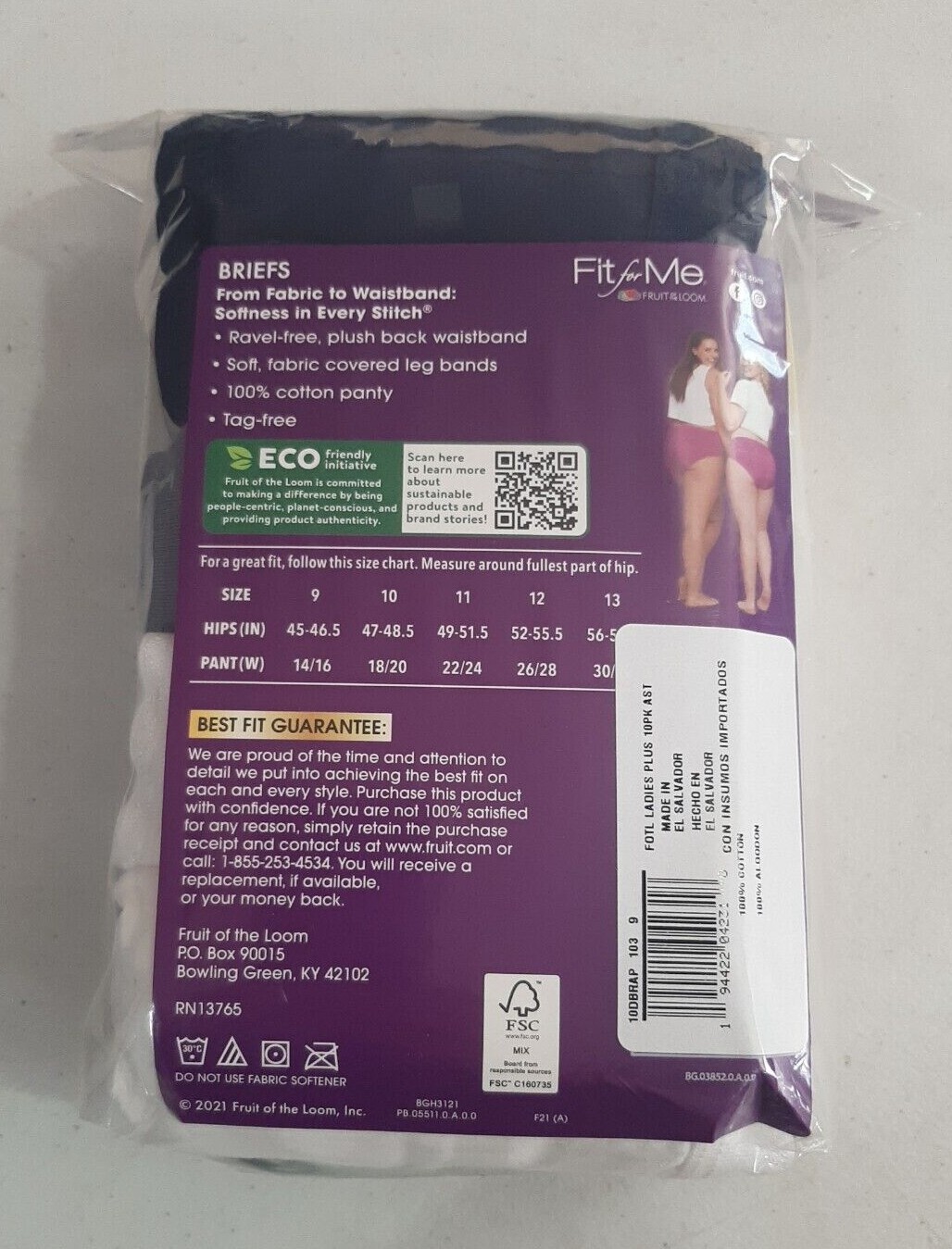 Fruit of the Loom Fit for Me Women’s 10 Pack Cotton Briefs Sizes 9,10,11 NEW