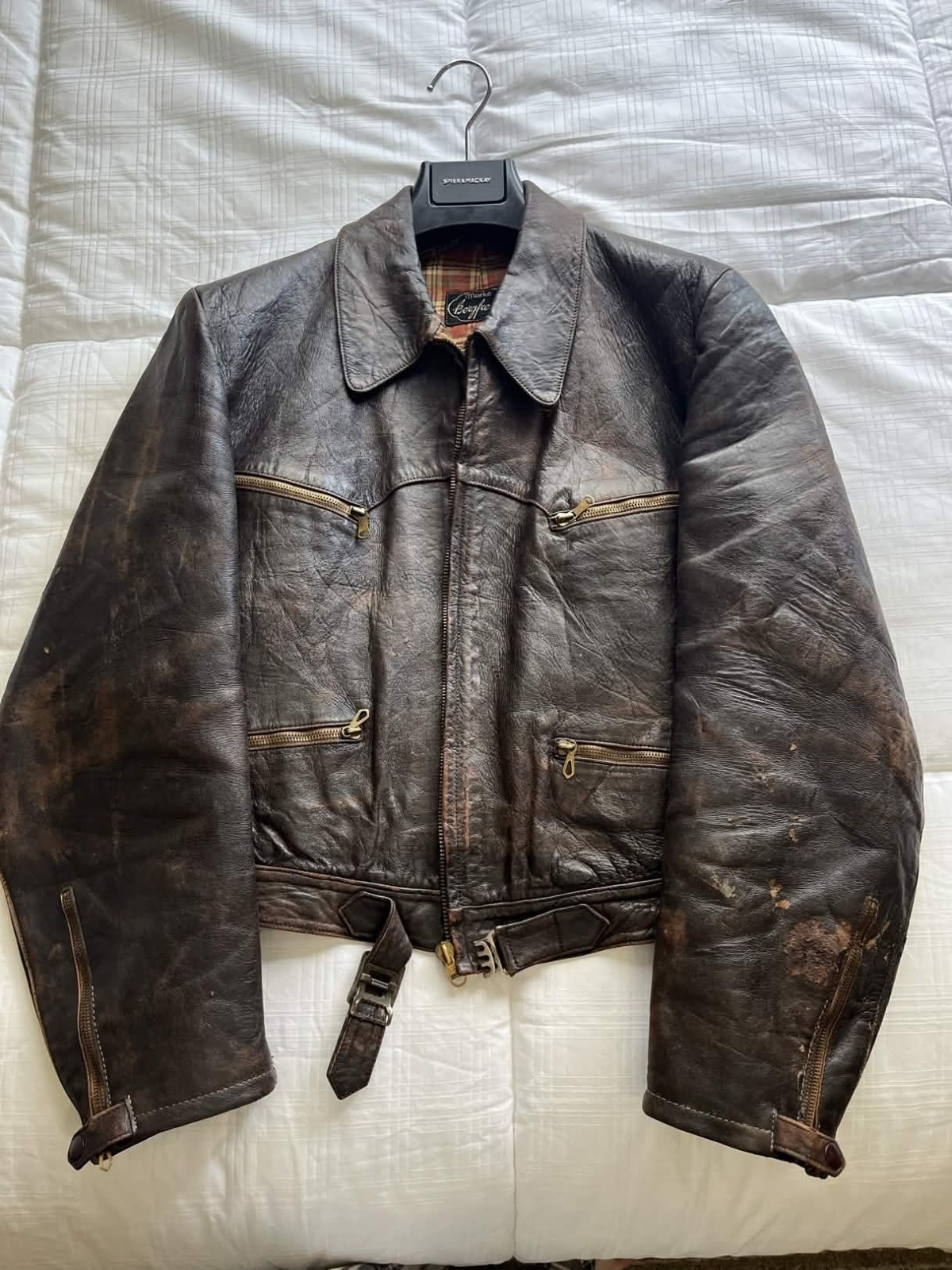 Vintage German 1940s Marke Bergfreund Horsehide Brown Leather Jacket Size ~36