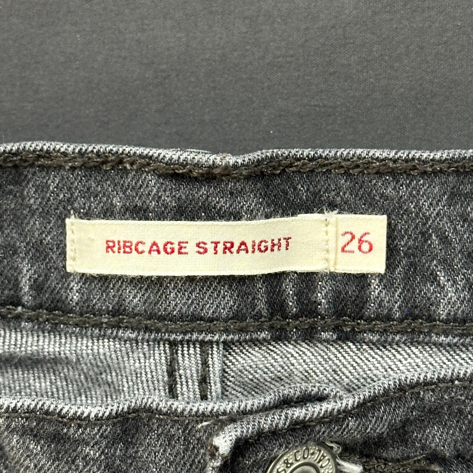 Levis Ribcage Ankle Jeans Womens 26 Gray Denim Cotton Straight Leg Frayed Hem