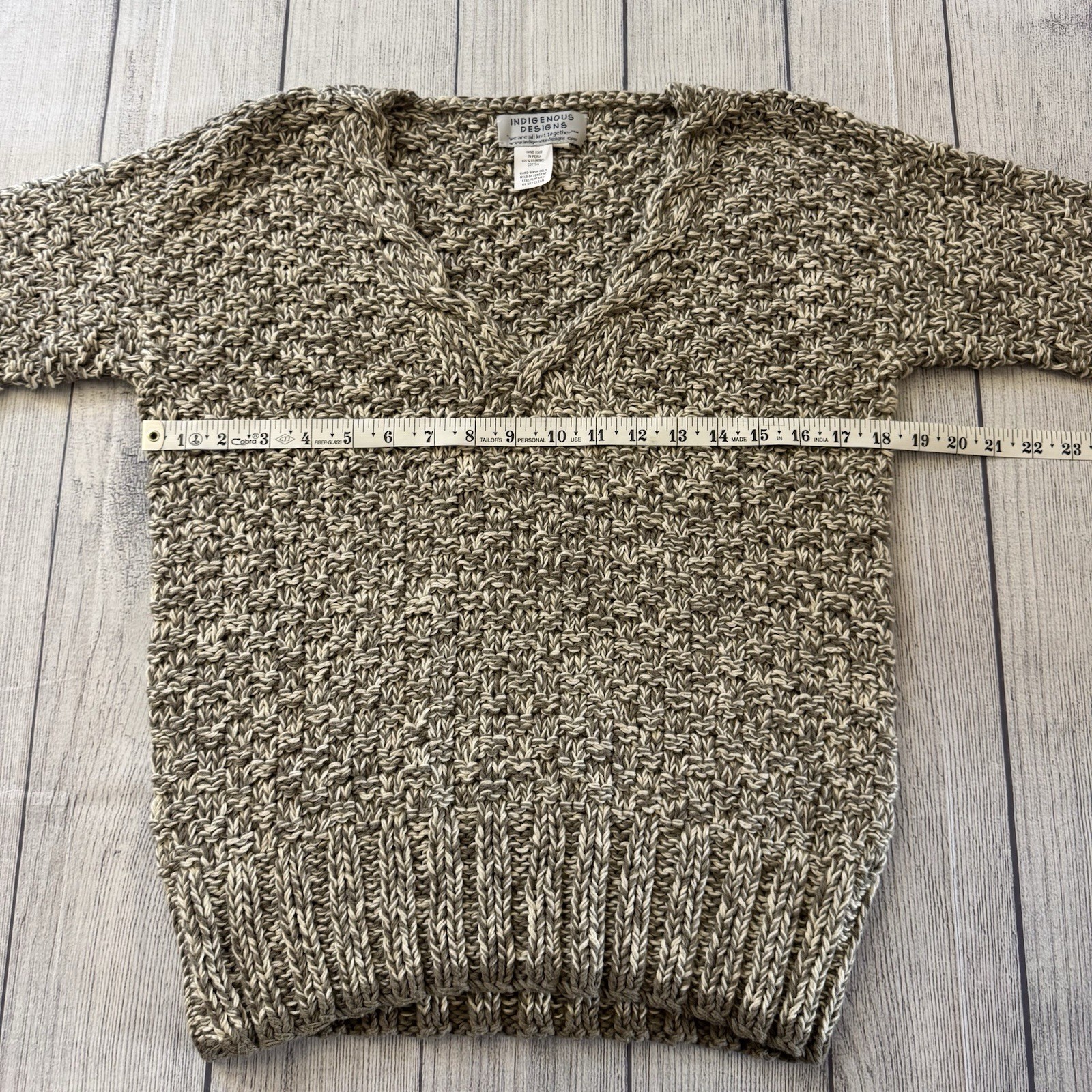 Indigenous Designs Hand Knit Organic Cotton Cardigan Sweater Peru Womens M Boho