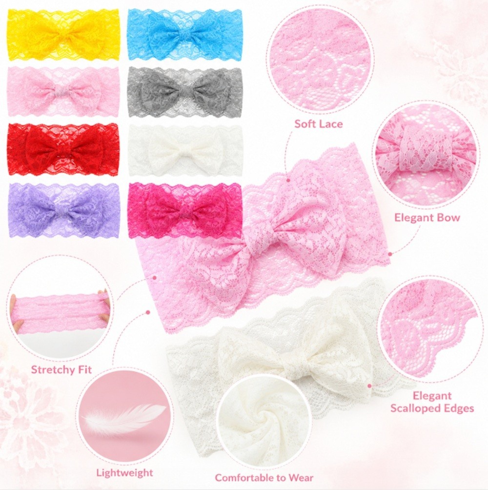 8 Baby Girl Headbands Set – Lace Bow & Flower Hair Bands for Toddlers & Infants