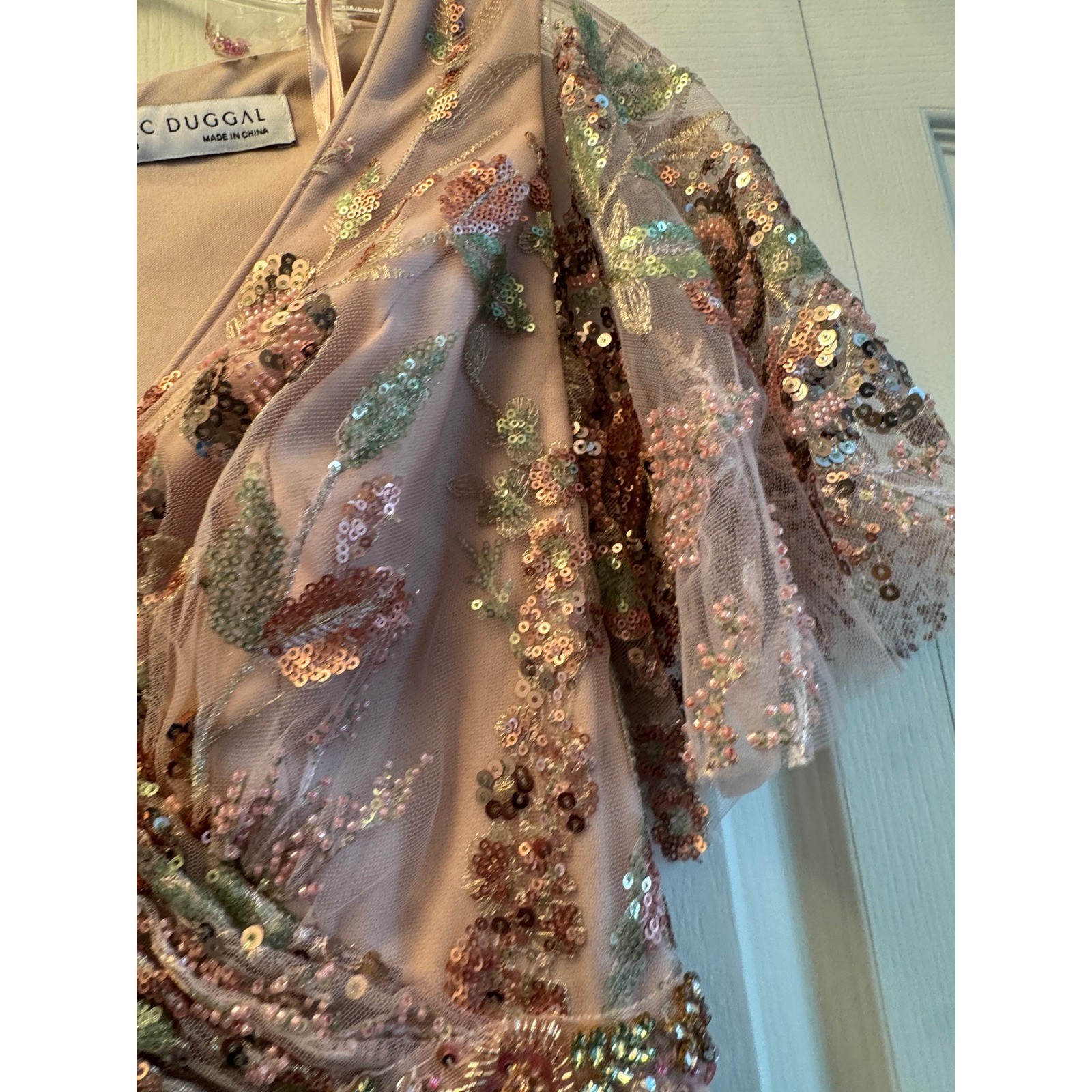 Mac Duggal 67880 Rose Pink Floral Sequin Flutter Sleeve Gown Dress Size 8 NEW