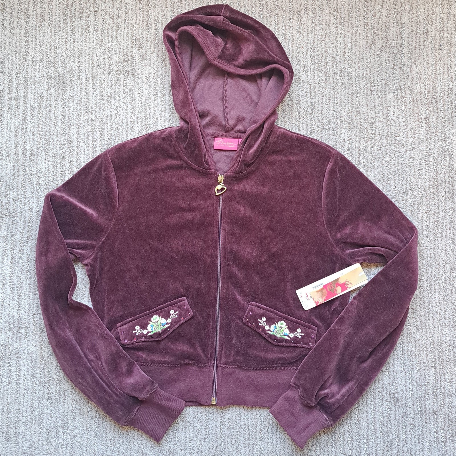 NWT New Vintage Thalia Sodi Suede-feel Burgandy Hoodie Hooded Jacket Size Small