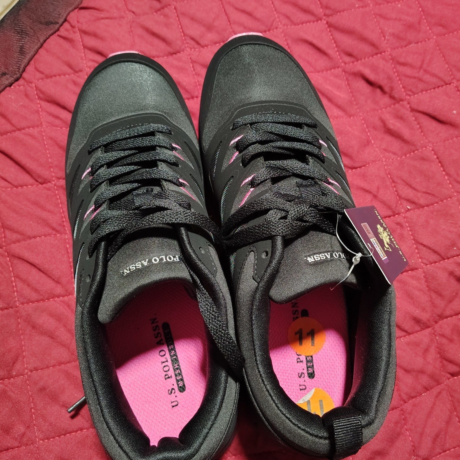U.S. Polo Assn. Men’s Low Top Lace-Up Athletic Sneakers Solid Black/Pink 11 US