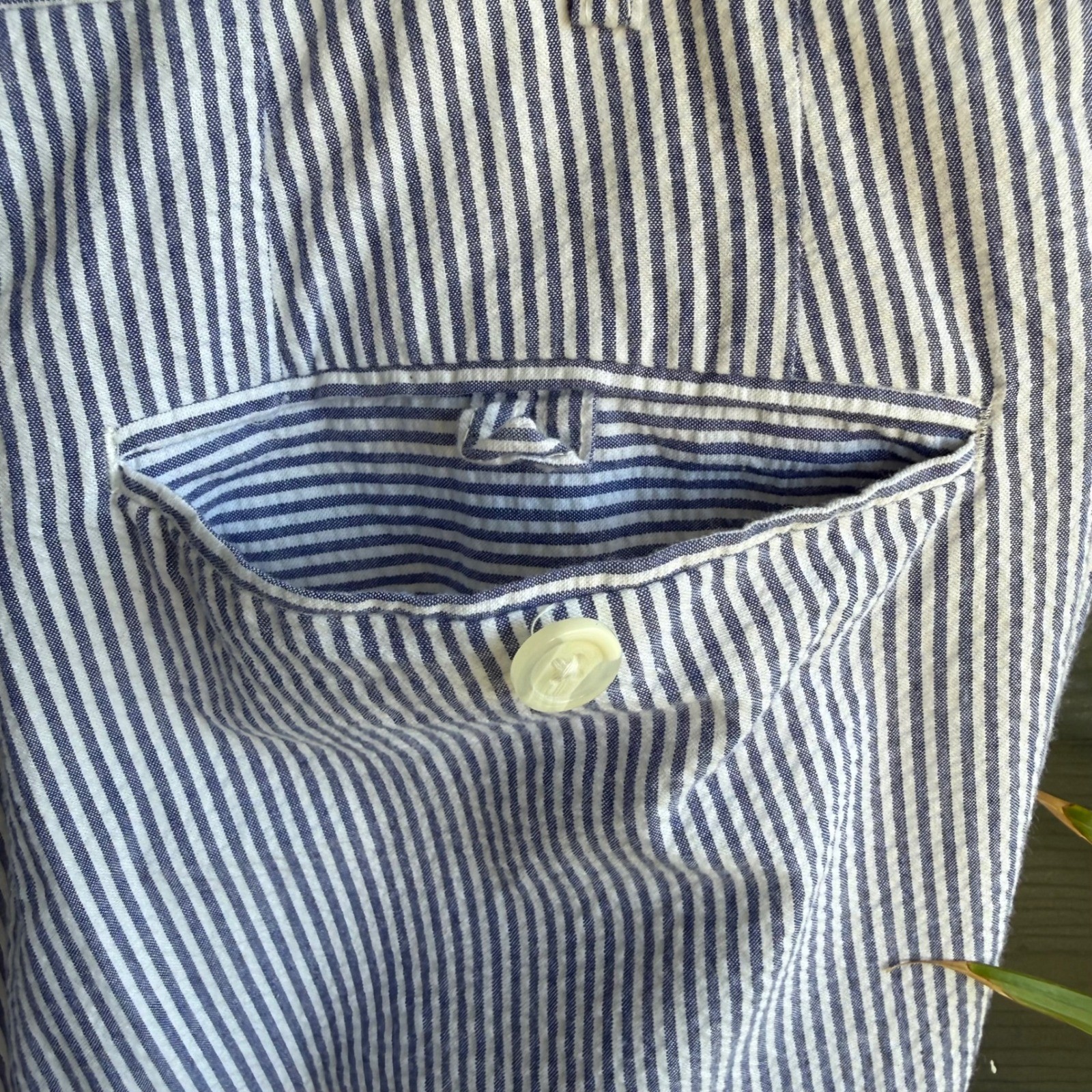 Alan Flusser Seersucker Cotton Dress Pants Blue White Stripe 40×32
