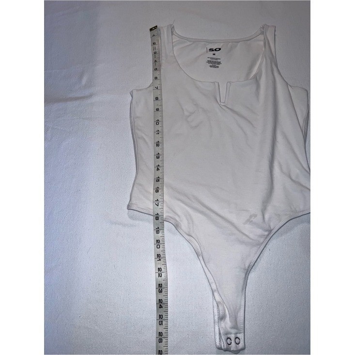 SO White Ribbed Tank One-Piece Bodysuit Notch Neck Capsule Basic