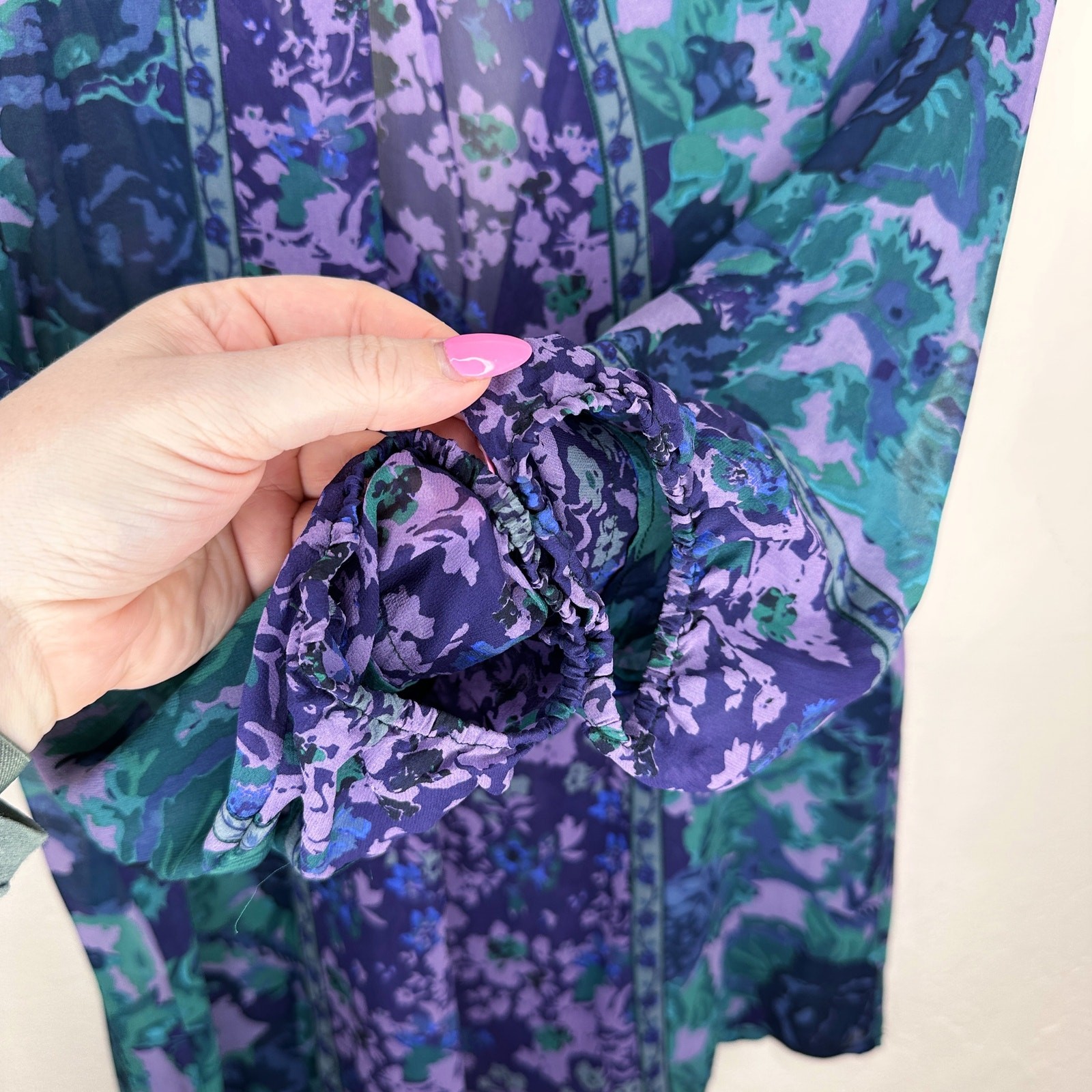 NWOT Joie Gloria Silk Sheer Blue Green Purple Floral Puff Sleeve Blouse Top XS
