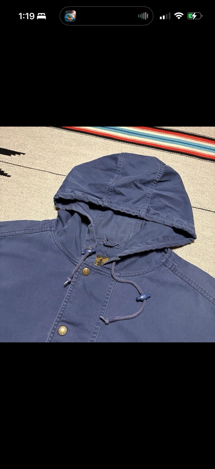 Eddie Bauer Men’s Blue Hooded Anorak Jacket XL Button Closure Drawstring