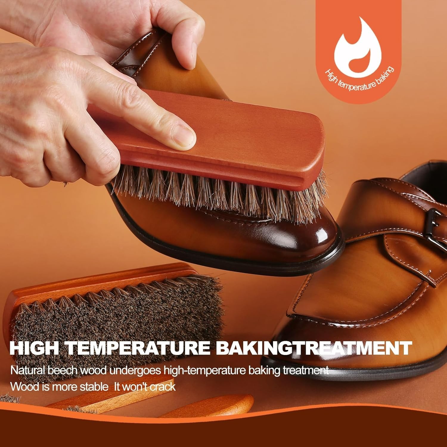 4 Pcs Shoe Brush, Boot Brush, Horse Hair Brush for Leather, Shoe Polish Brush.