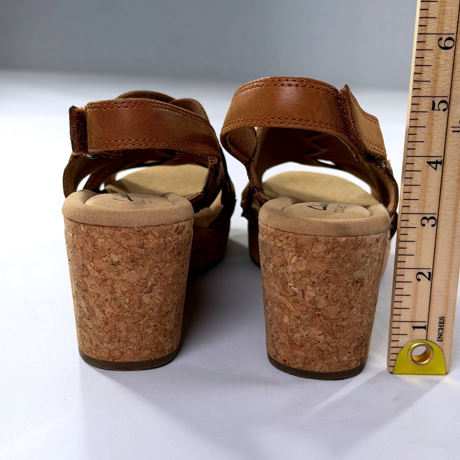 NEW Clarks Giselle Glow Sandals Womens 7 Brown Leather Strappy Cork Wedge Boho