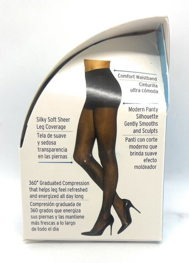 L’eggs Sheer Energy Control Top Jet Black Sheer Tights ~ Q Jet Black 95699