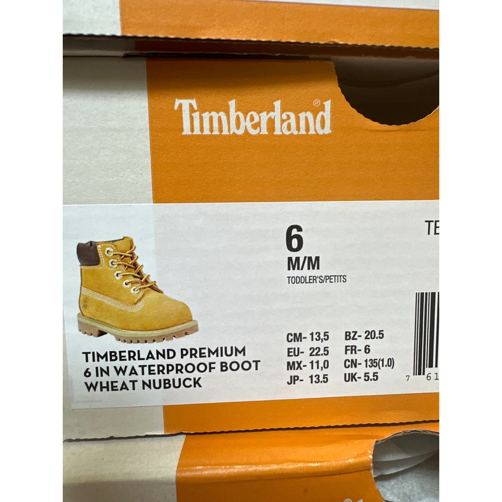 Timberland Premium 6 Inch Waterproof Boot Wheat Nubuck Toddler Sz 6 TB012909713