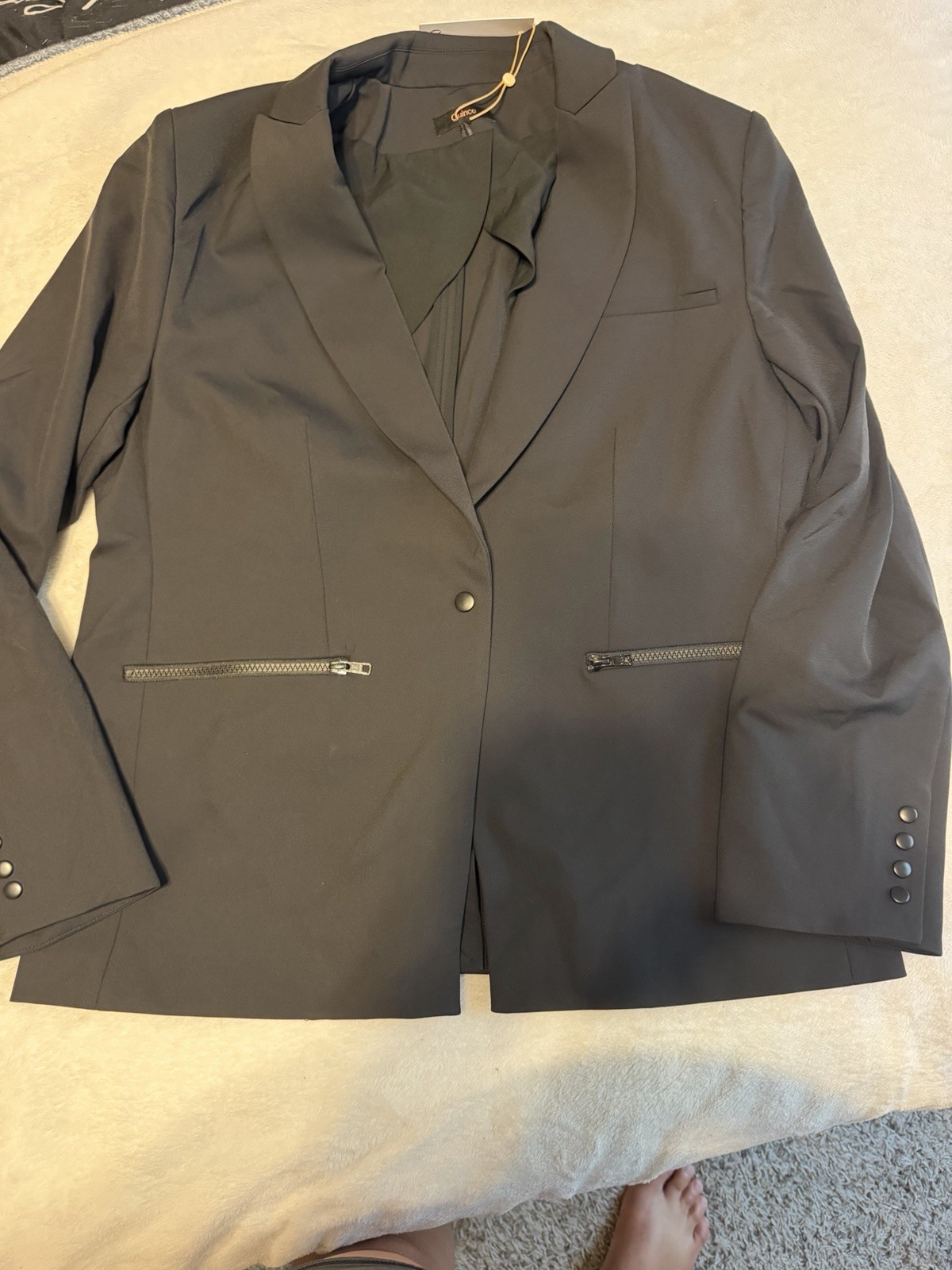 Quince Women’s Black Blazer XL Button Front Zip Pockets Long Sleeve
