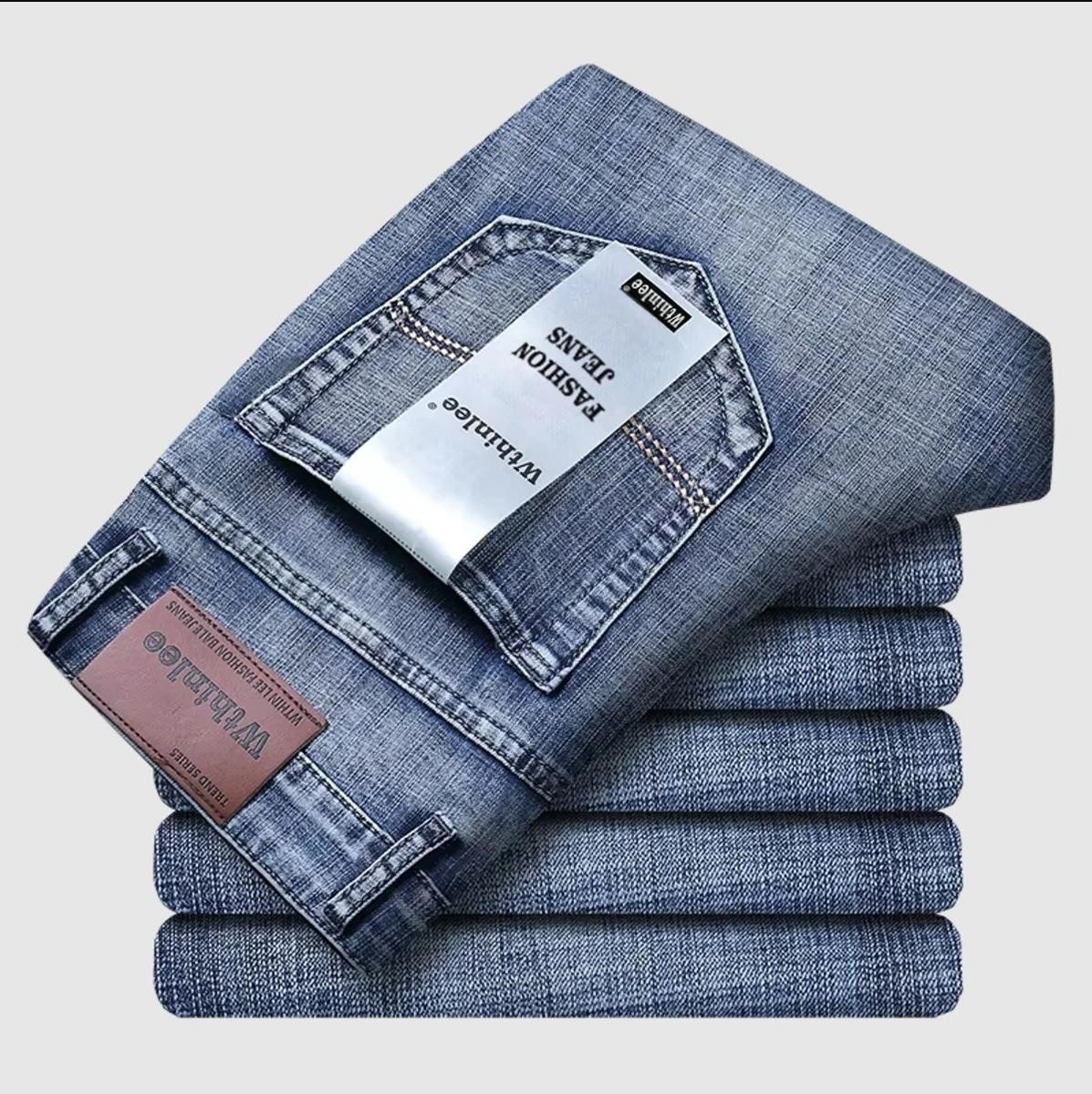 Men’s Straight Leg Jeans Stretch Denim Business Casual Slim Fit Trousers Solid