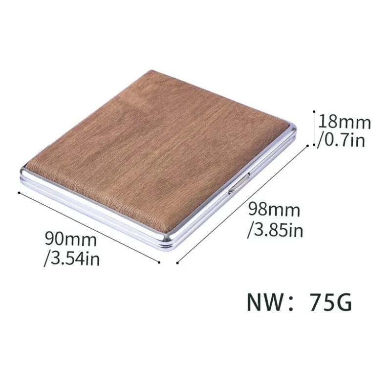Leather Cigarette Case 20 Pack Portable Tobacco Box Men Wood Grain Accessories