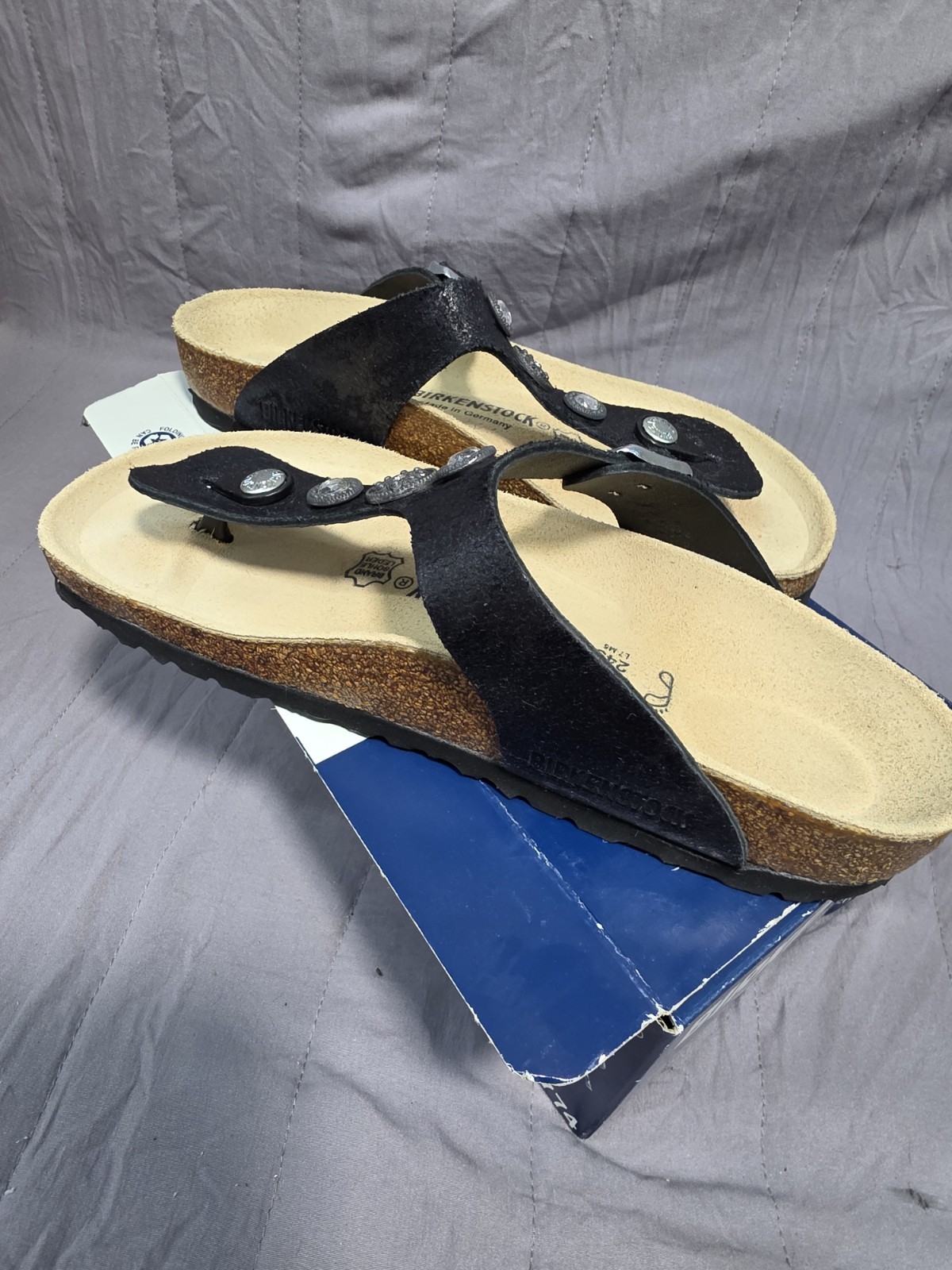 Birkenstock Gizeh Black Suede Thong Sandals Men US 7.5 EU 38 Cork