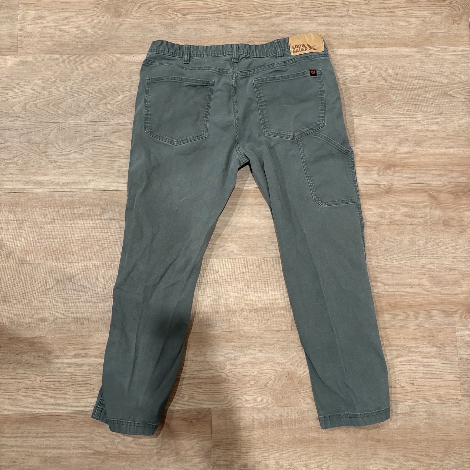 Eddie Bauer Canvas Utility Pants Mens 38×30 Olive Green Durable Workwear Stretch