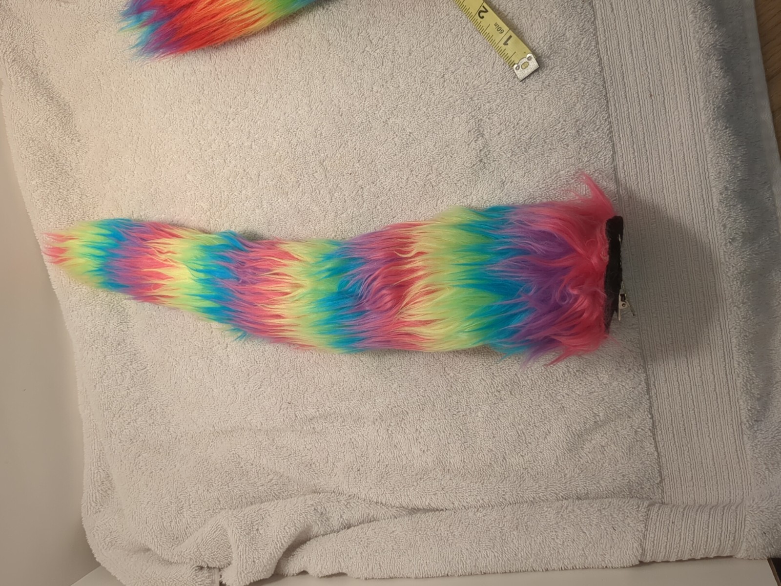 RAINBOW STRIPES GAY PRIDE 16″ FAUX FOXTAIL KEYCHAIN/CLIP, White Bunny Tail Lot