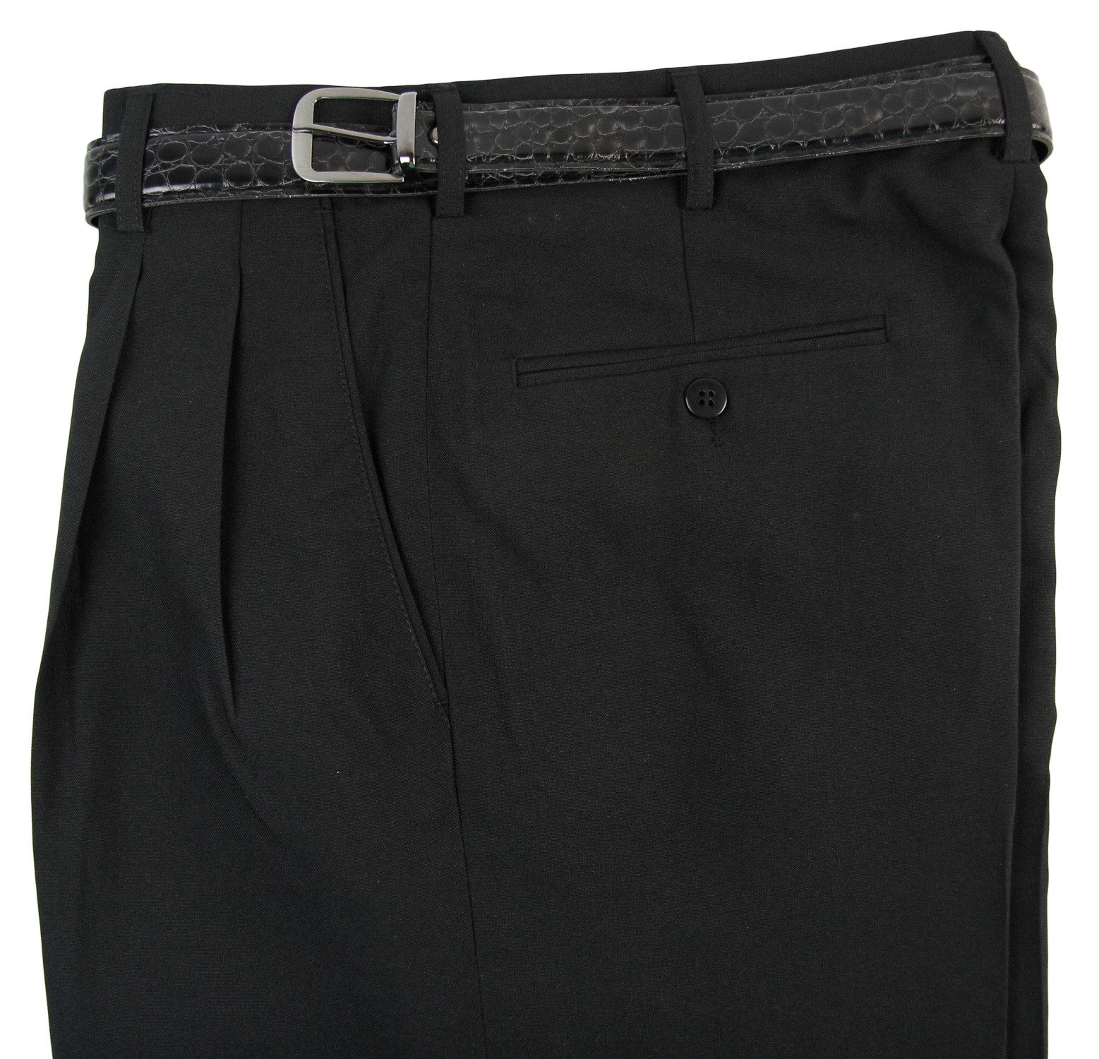 Mens Trousers Black Dress Pants Pleated Slacks W/ Black Belt New Sizes 30 to 42