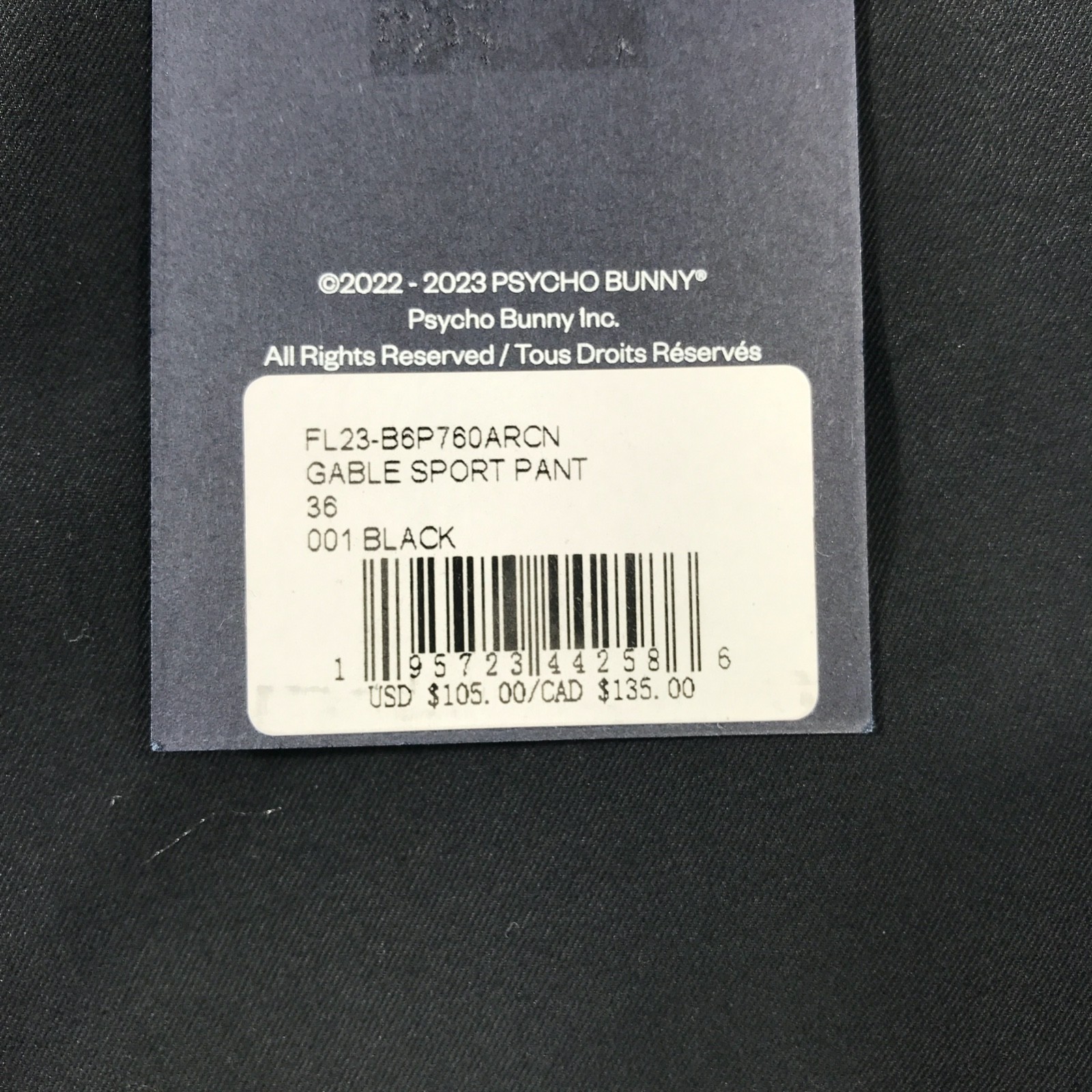 Psycho Bunny Gable Sport Pants 36 Black Cotton Blend Chino Preppy Athleisure New