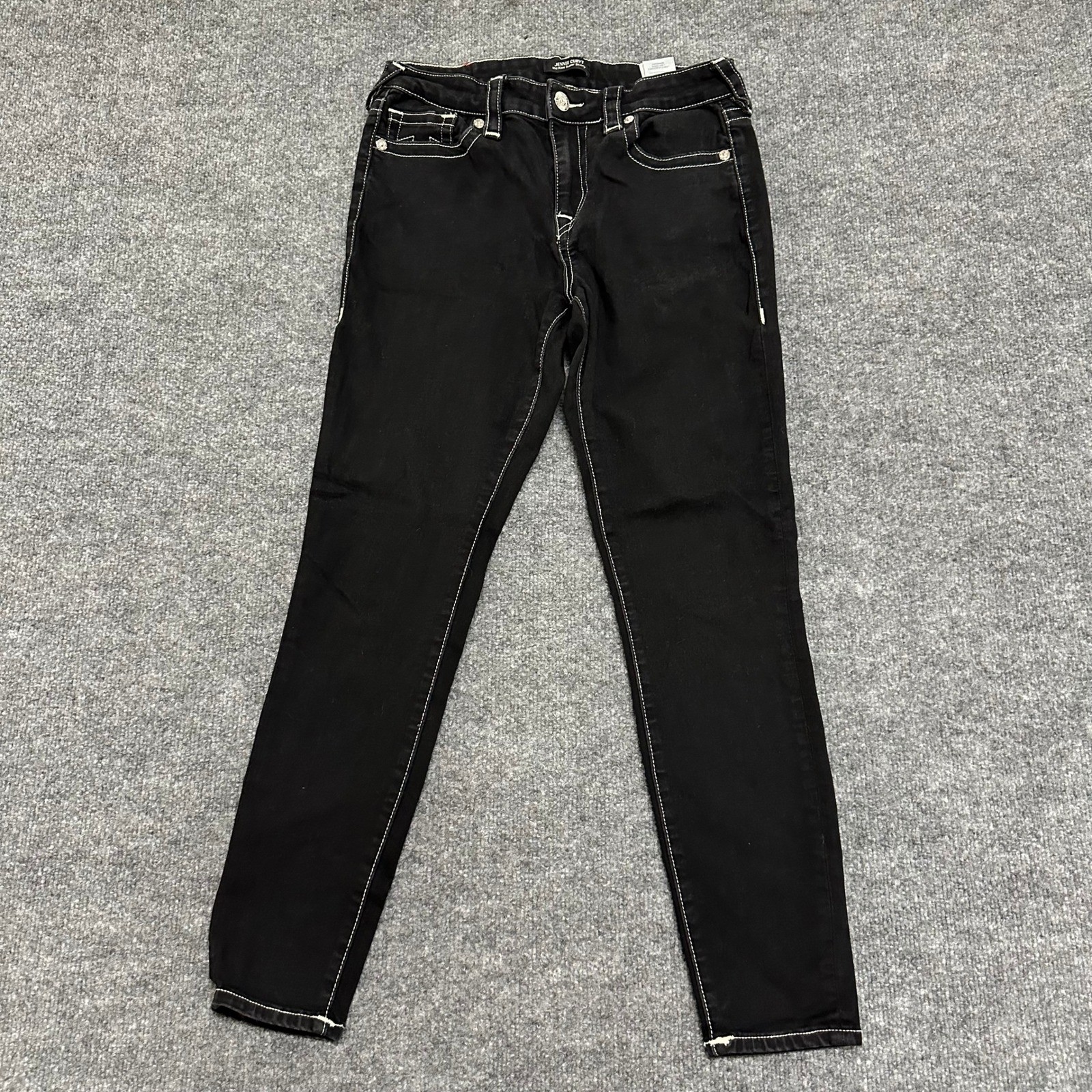 True Religion Jeans Womens Size 31 Black Jennie Curvy Super Skinny Contrast