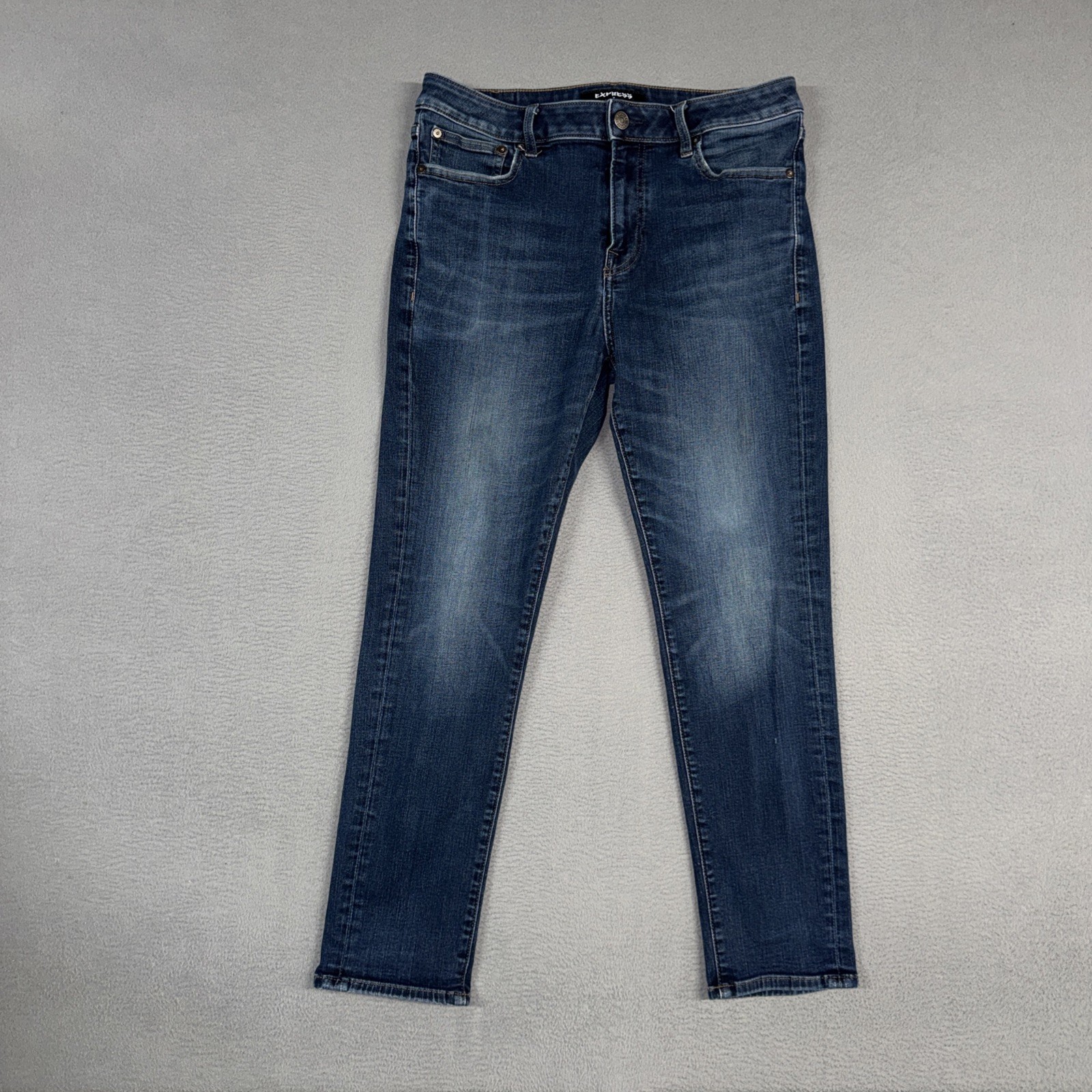 Express Jeans Mens 33×30 (Fits 33×27) Blue Athletic Tapered Distressed Denim