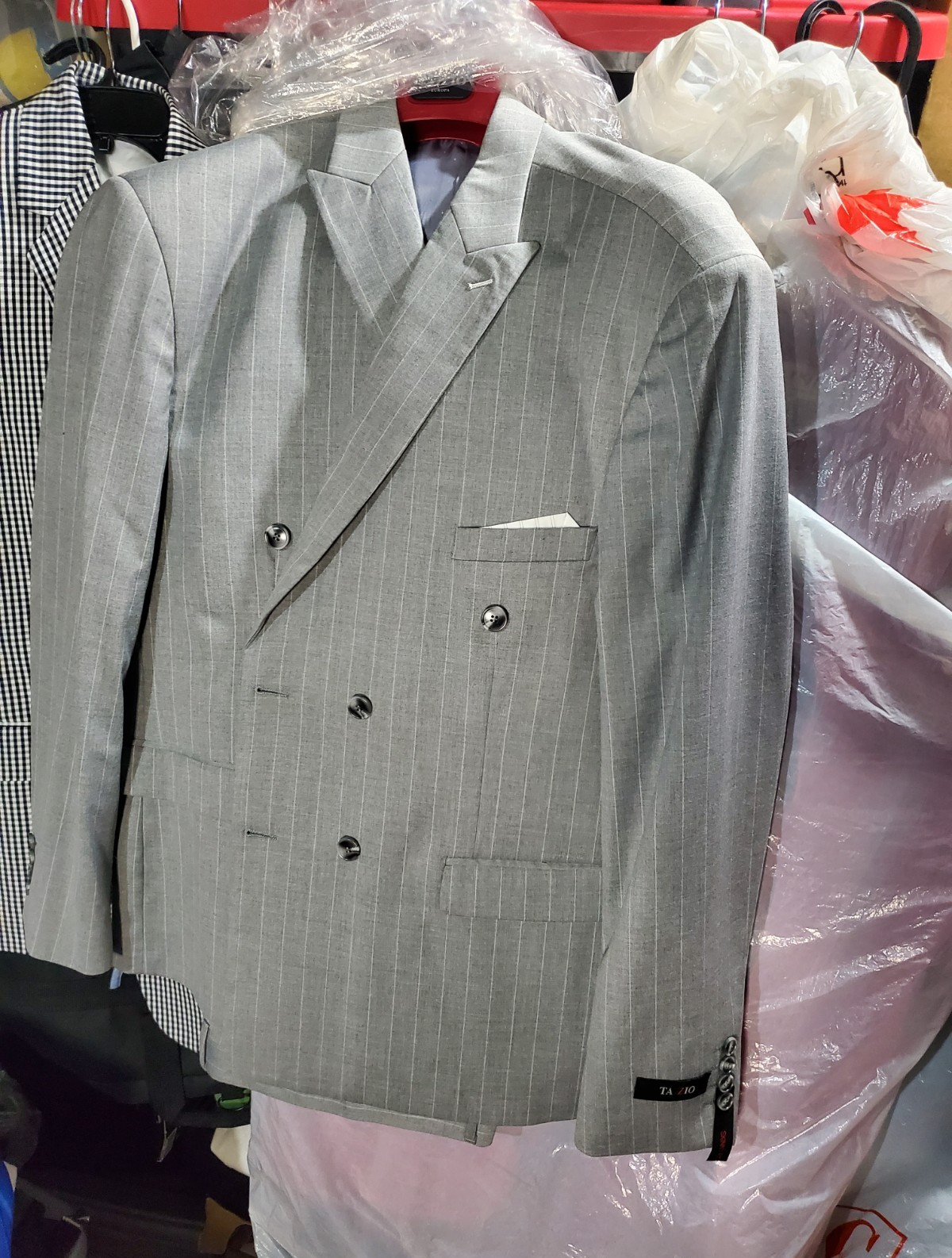 TA-IO Men’s 2pc Striped Suit Jacket Double-Breasted Peak 6-Button IT56