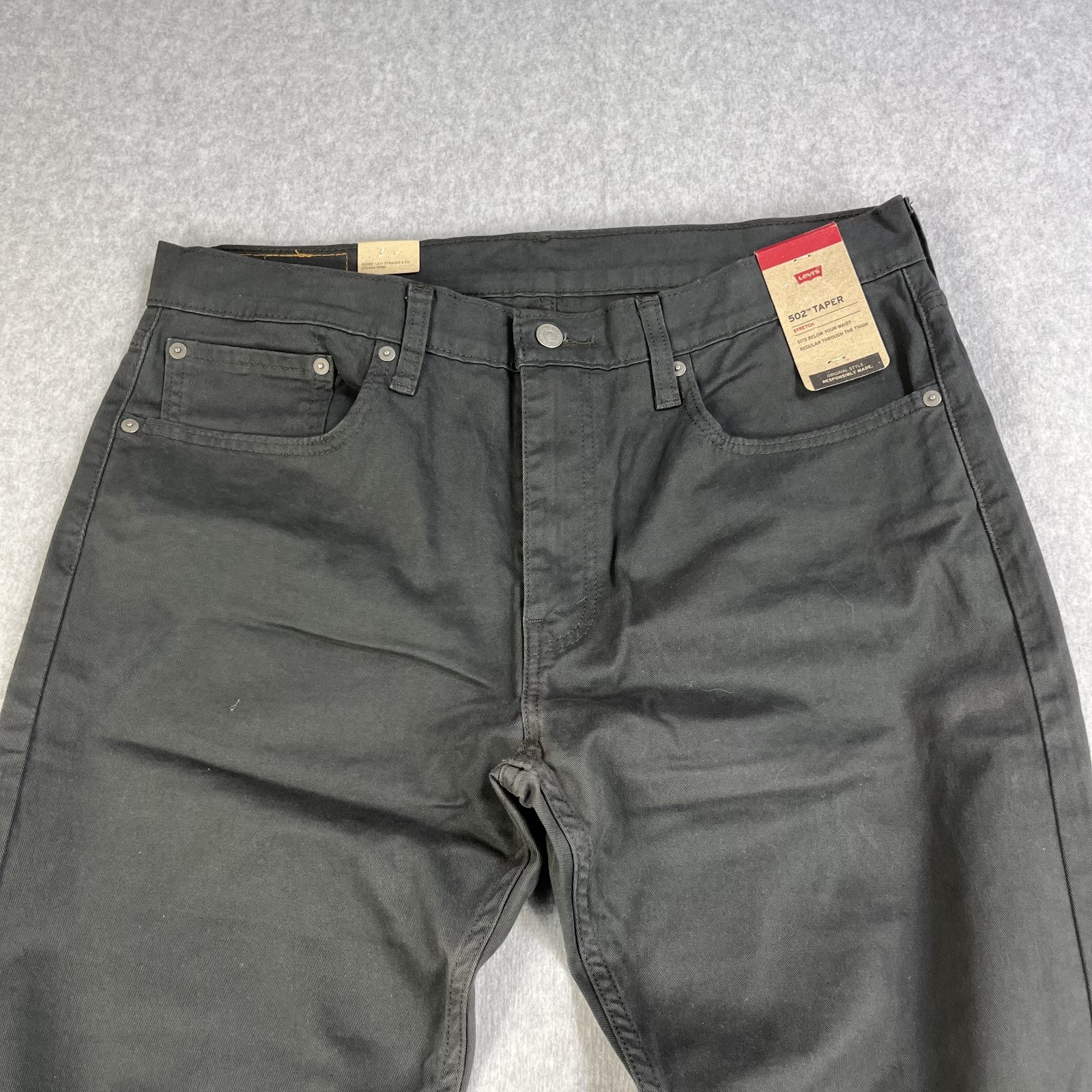 Levis 502 Taper Stretch Jeans Dark Gray Mens 36×30 Pants Denim NWT