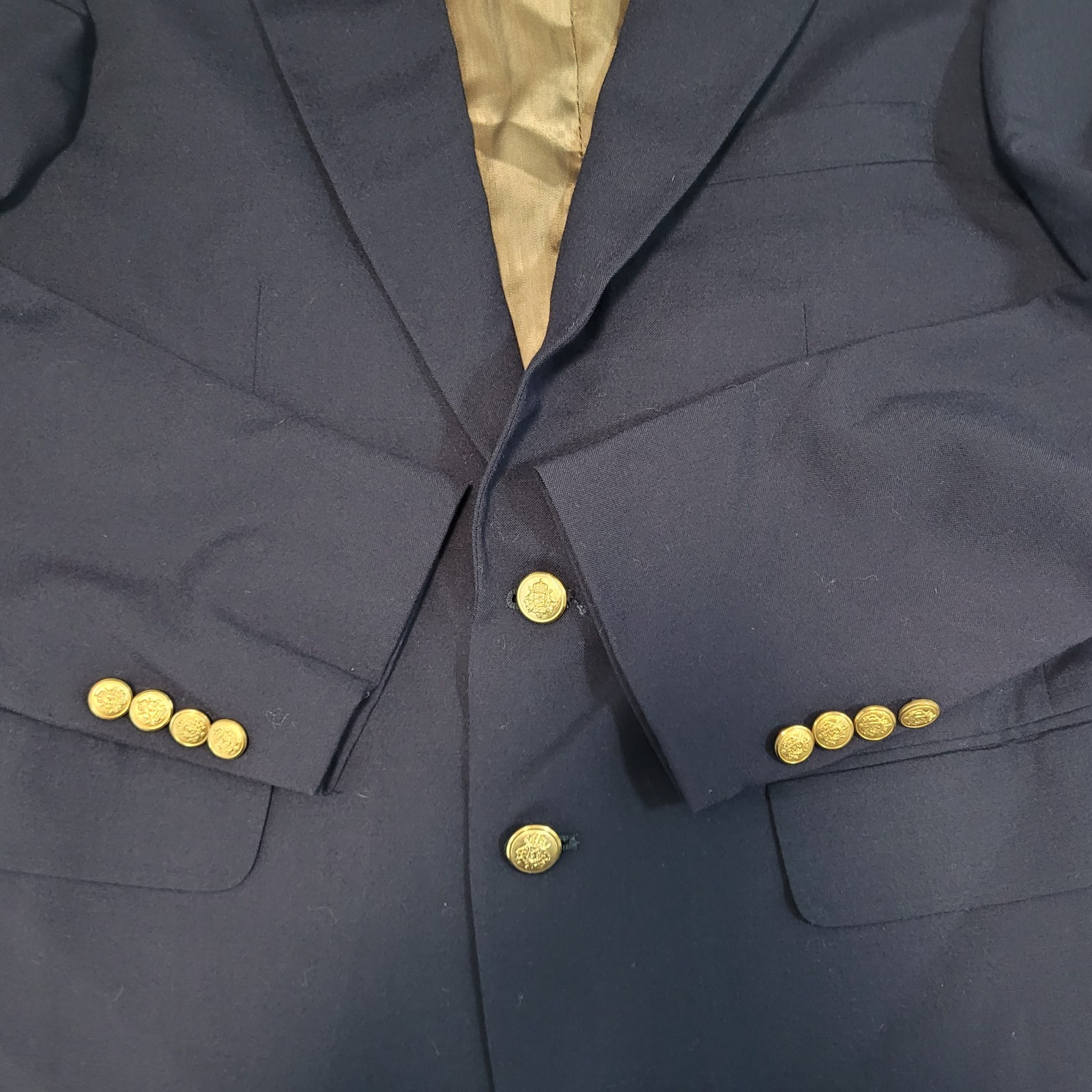 Robert Stock Navy 2 Button Single Vented Notch Blazer Sport Coat USA 40S *holes