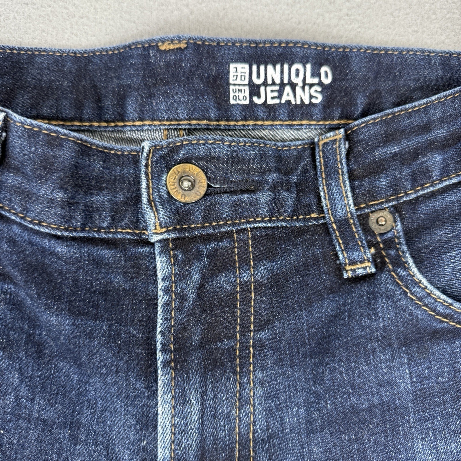 Uniqlo Jeans Mens W32 L32 Blue Slim Fit Straight Selvedge Denim Stretch Zip Fly