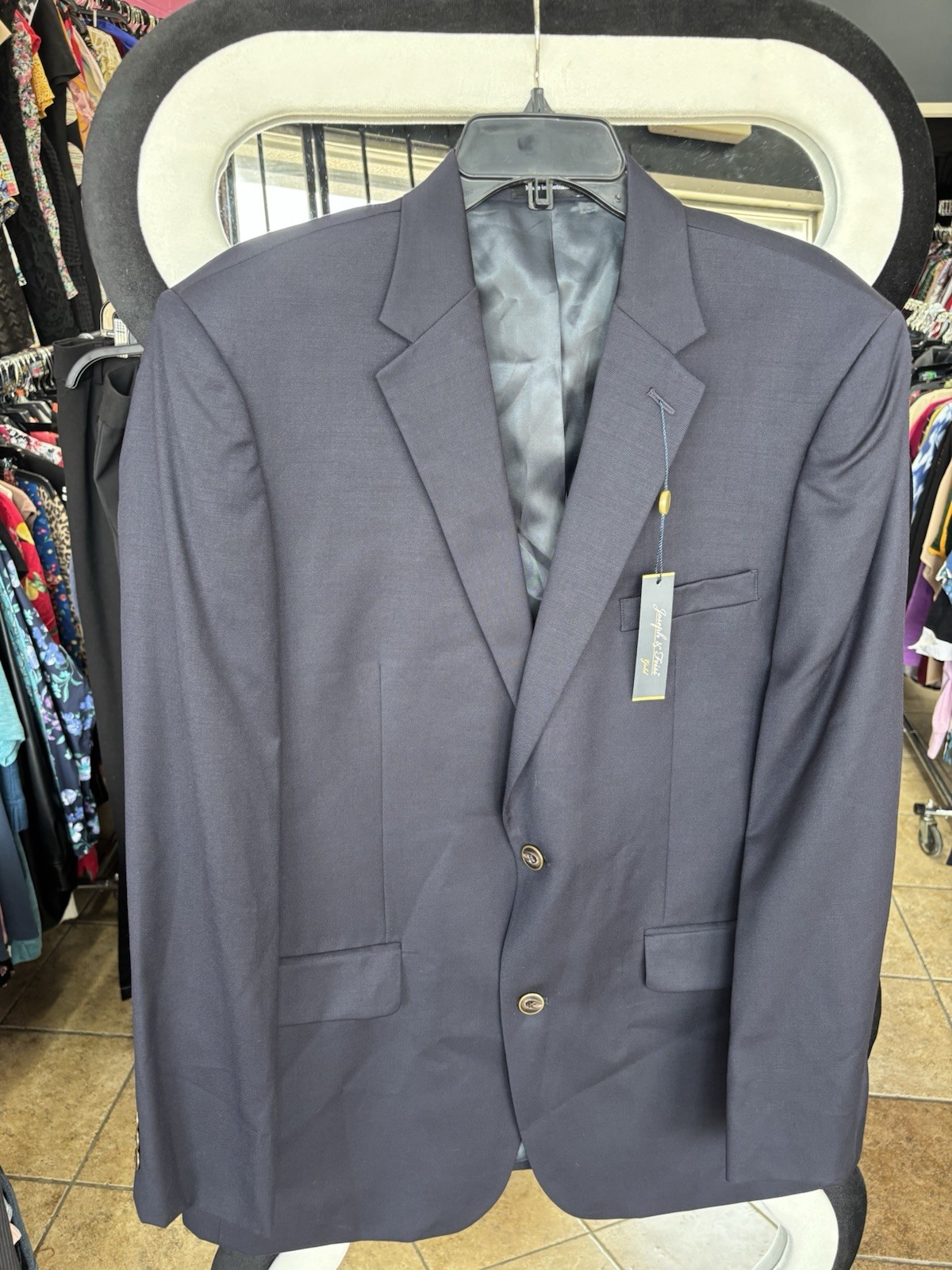 Joseph & Feiss Gold Men’s Blue Solid Worsted Wool Suit Jacket 44R 2-Button