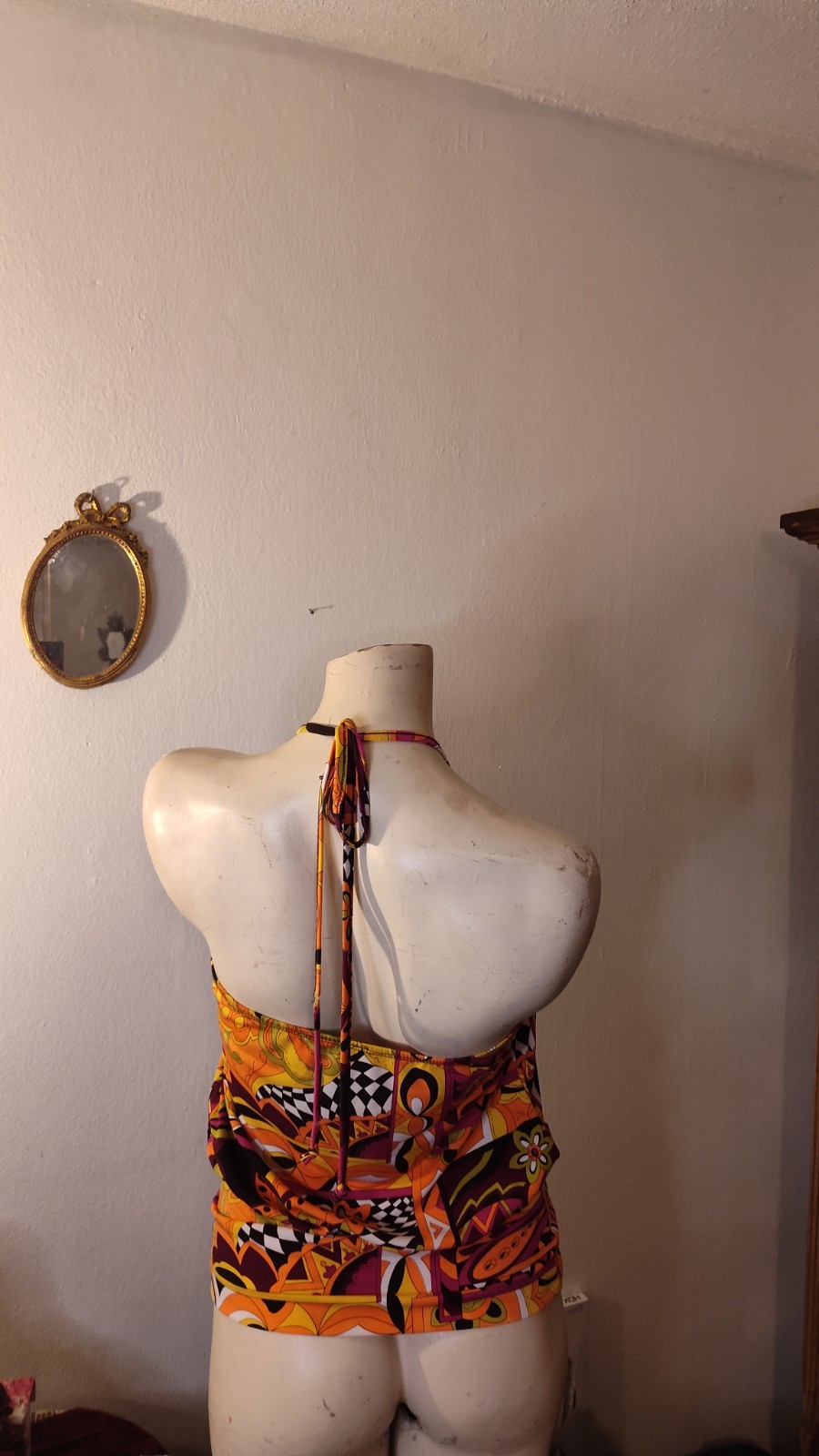 Vintage A buyer Halter Top Size Sm USA Psychedelic Floral Paisley Boho Hippie