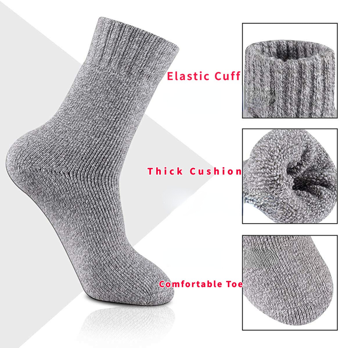 5Pairs Men Wool Socks Heavy Duty Warm Thermal Merino Lambs Wool Boots Socks