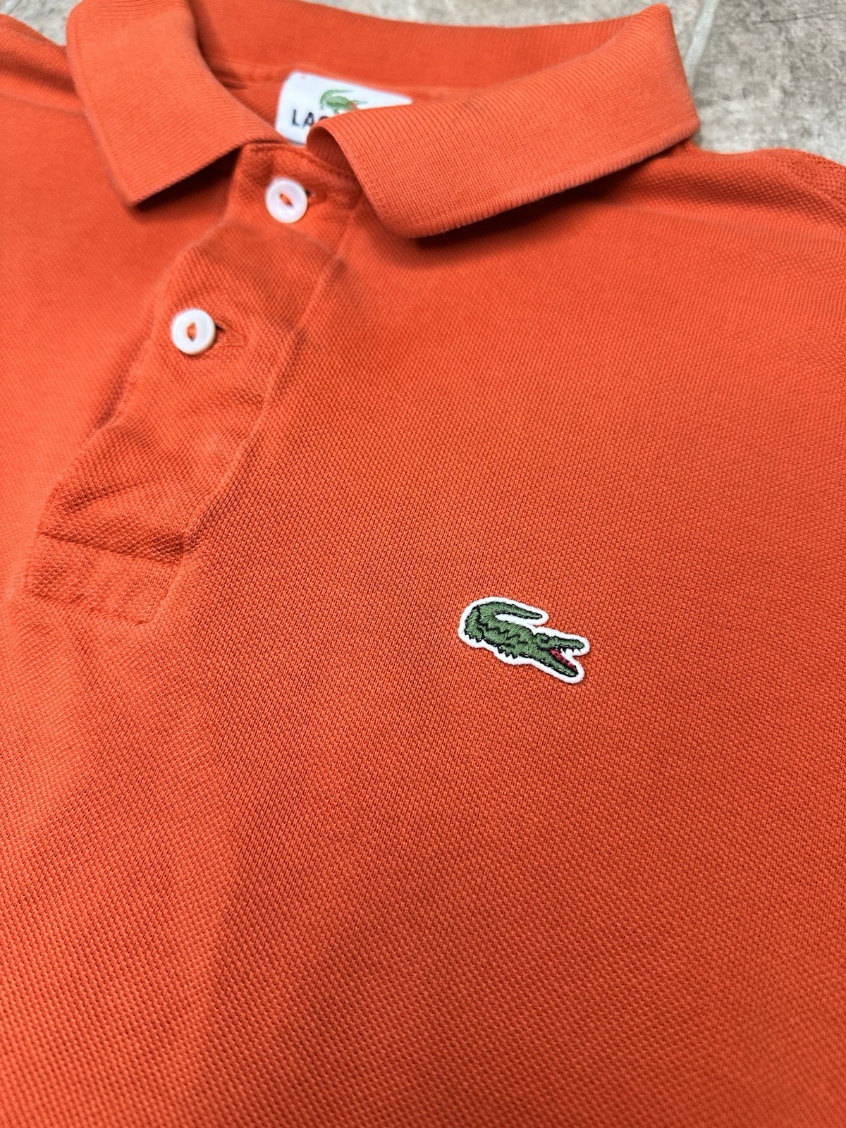 Lacoste Men’s 4 Orange Solid Short Sleeve Collared Polo Shirt Crocodile Logo#24