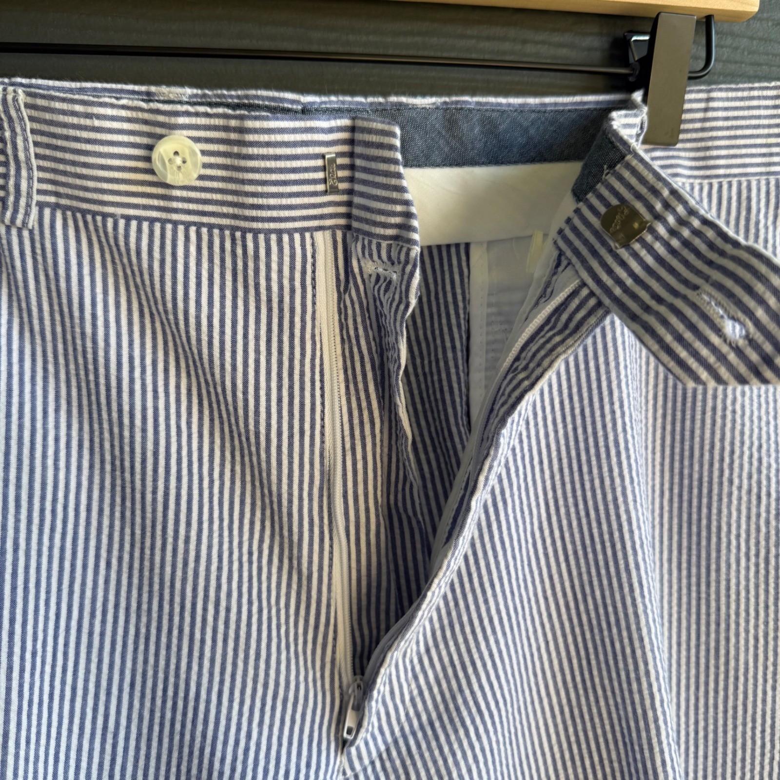 Alan Flusser Seersucker Cotton Dress Pants Blue White Stripe 40×32