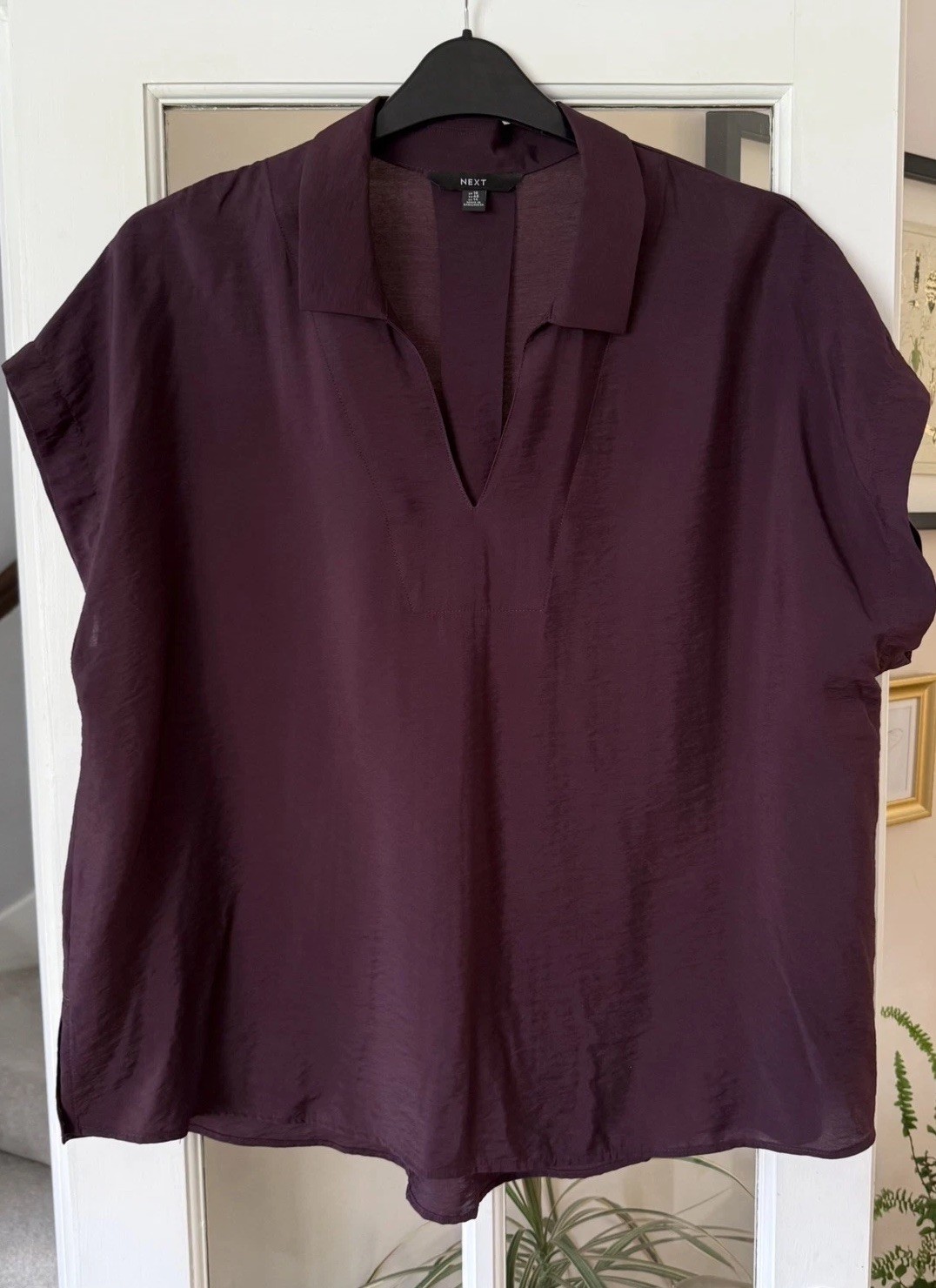 Next Burgundy/Purple Soft Texture Collared Pullover Shirt Blouse Size 18